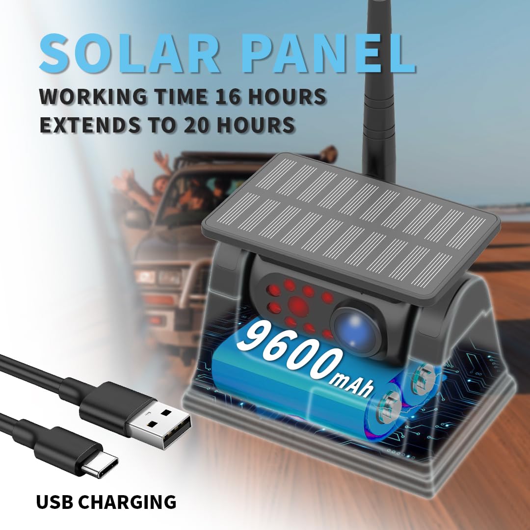 Solar WiFi Wireless Backup Camera for Car, Truck, RV, Trailer, Bus & Boat - 1080P HD Waterproof Front/Rear View Magnetic Camera for iPhone - Perfect for Parking, Reversing & Blind Spot Monitoring