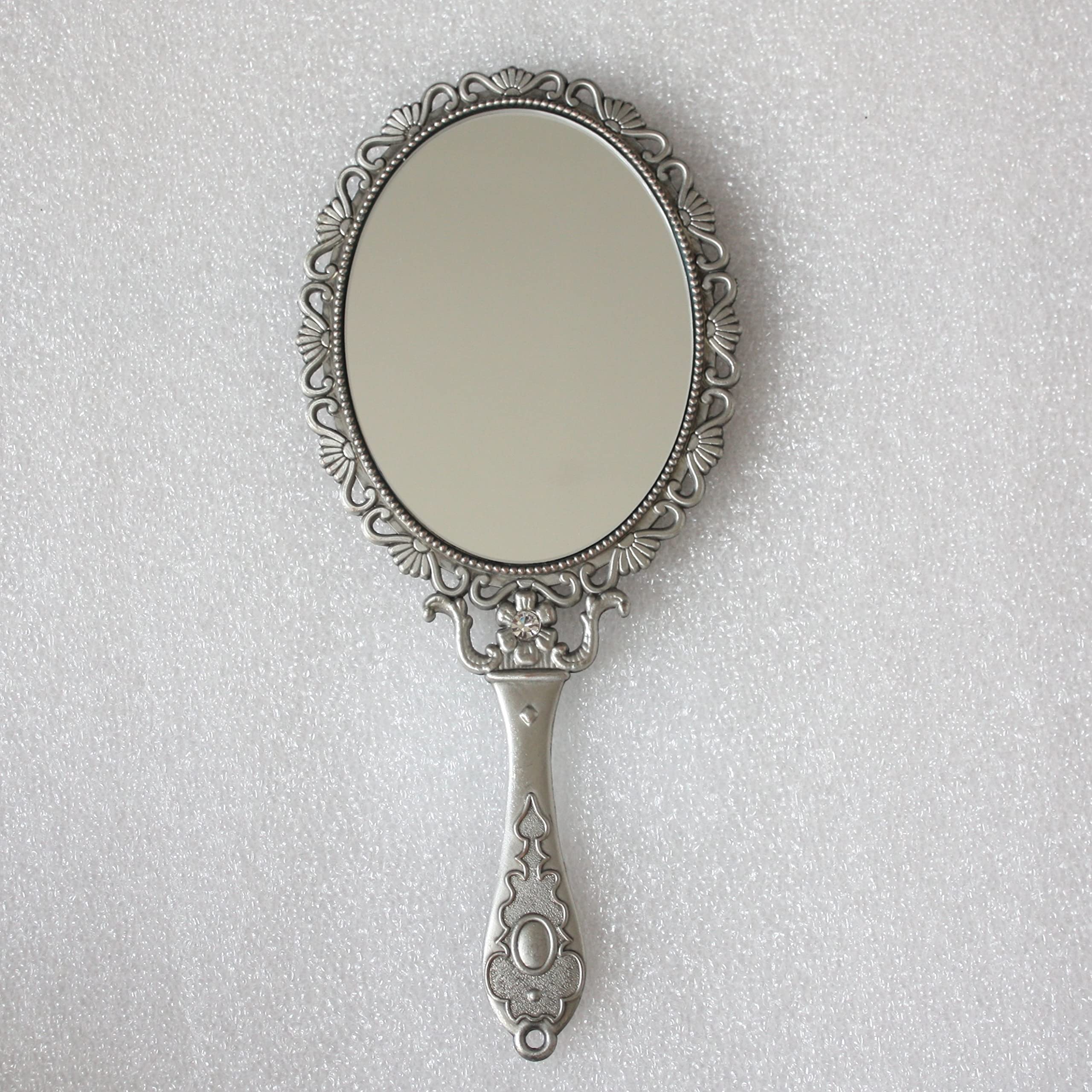 SEHAMANO Hand Mirror with Handle - Compact Handheld Makeup Mirror for Travel & Home Use - Rose Gold Cosmetic Mirror with Clear Reflection (Matt Silver Tin Finish) - Perfect for Makeup Application, Hair Styling & Beauty Routines