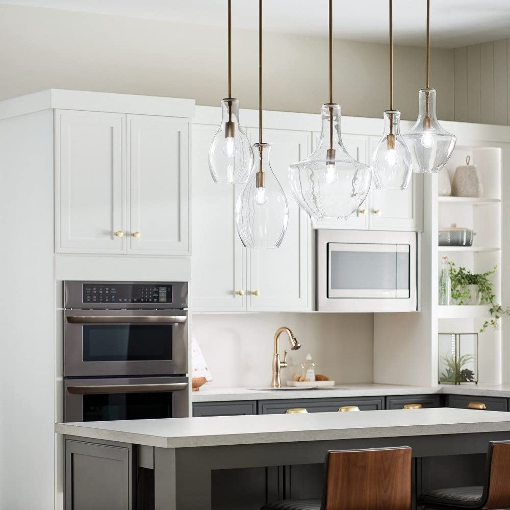 1 Light Contemporary Large Bell Shade Pendant Light Fixture with Champagne Glass in Olde Bronze Finish - Perfect for Dining Room, Kitchen Island, and Entryway Lighting