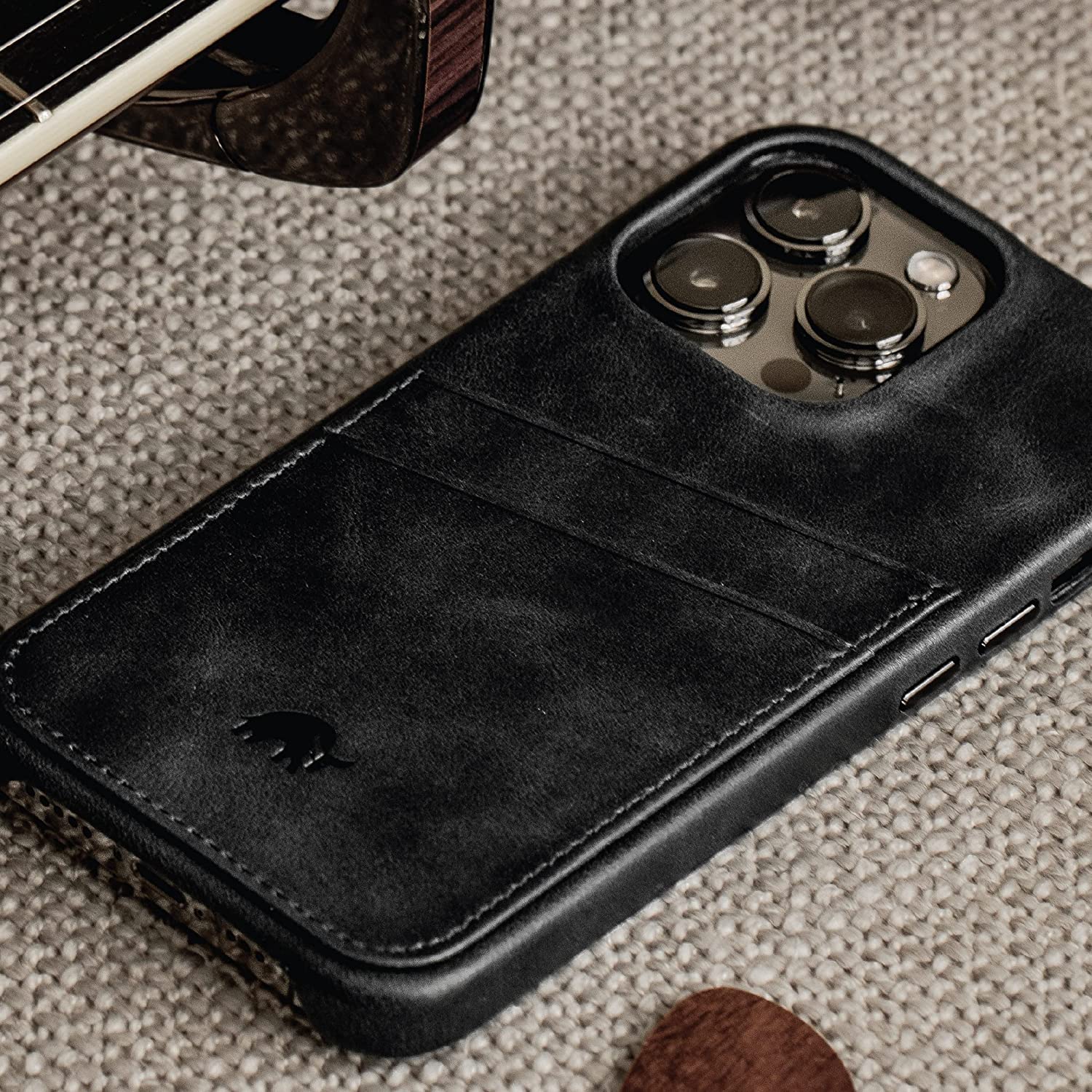Premium Leather Phone Case for Apple iPhone 13 Pro Max - Bullstrap Black Edition | Slim Protective Wallet Portfolio | Perfect for Business Professionals & Daily Use