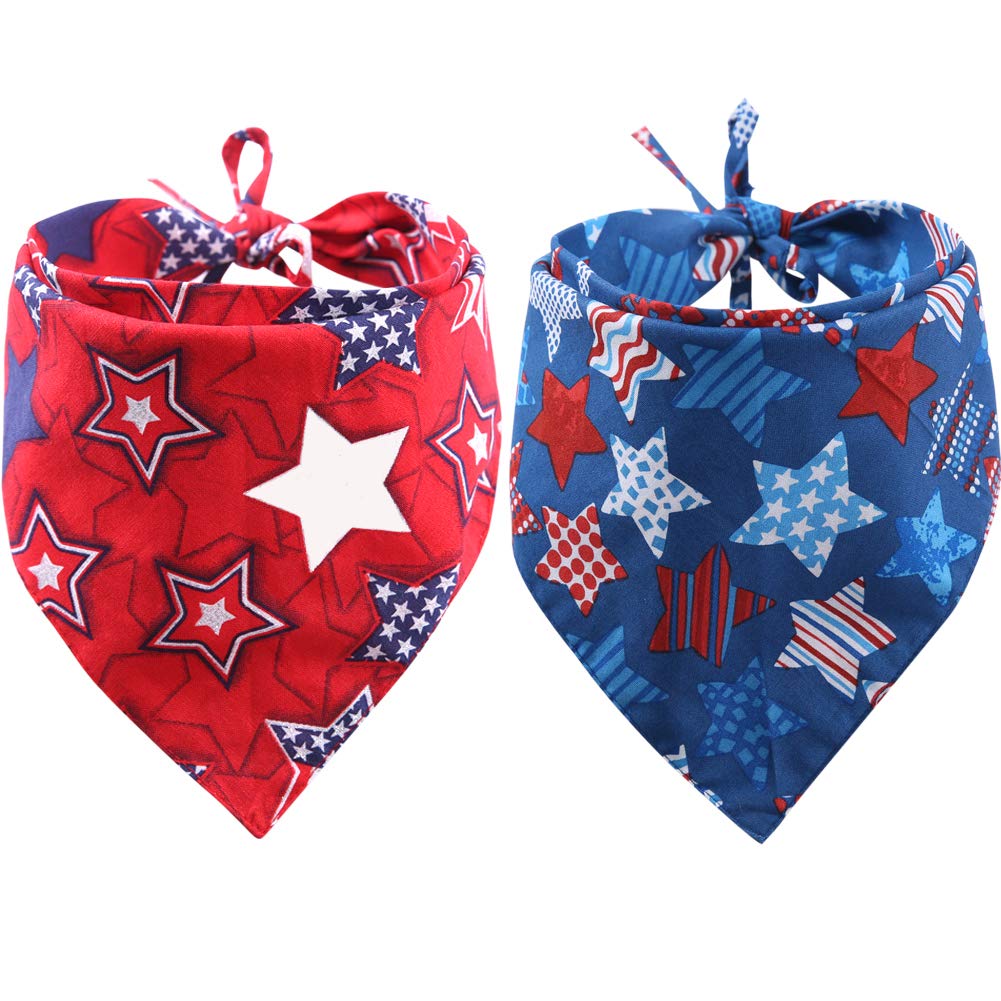 KZHAREEN 2 Pack Reversible American Flag Dog Bandana - USA Patriotic Triangle Bib Scarf for Small Dogs & Cats - Perfect for 4th of July, Memorial Day & Pet Parades