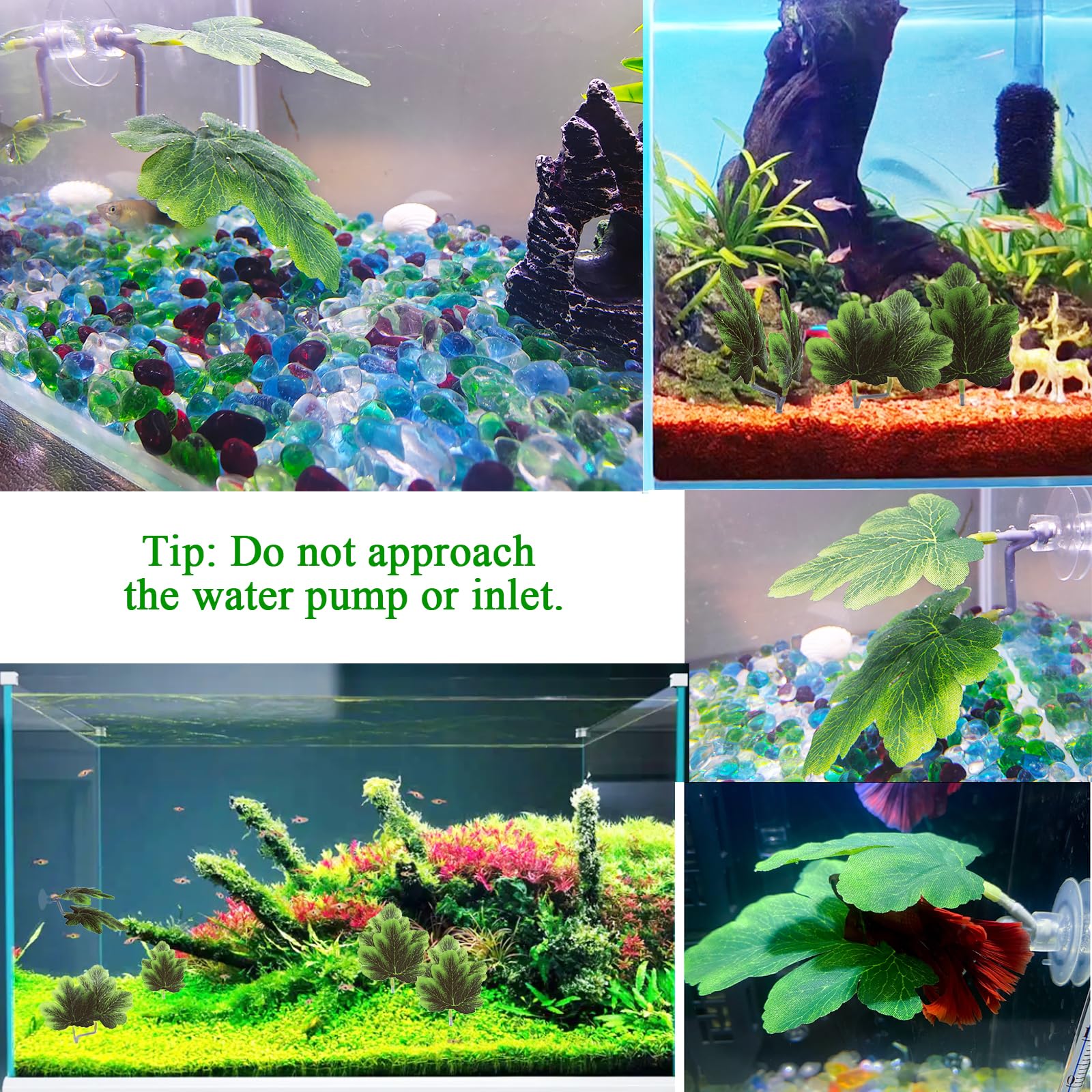 Natural Betta Leaf Hammocks with Suction Cup - 3pcs Aquarium Decor for Fish Tank, Plastic Plants for Spawning Breeding & Resting Bed - Multi-Leaf Design (Green) | Perfect for Betta Fish Habitat & Aquascaping Decorations