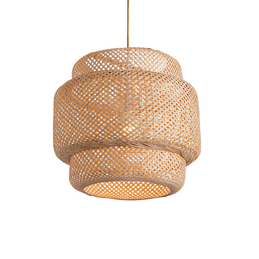 Handmade Woven Bamboo Chandelier - Natural Rattan Ceiling Light Fixture with E27 Socket | Vintage Pendant Lamp for Boho Living Room, Bedroom & Patio Decor