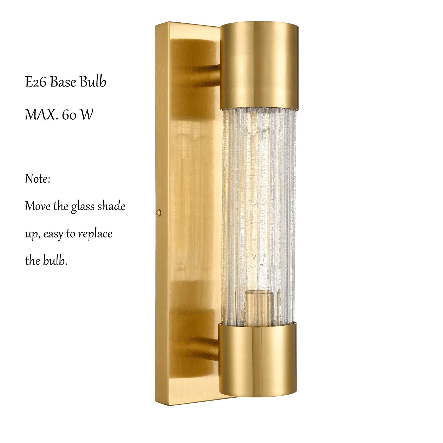 Modern Bathroom Vanity Light - Brass Wall Sconce with Crackle Glass Shade for Mirror Lighting, Hallway & Entryway - Waterproof LED Fixture for Home Decor