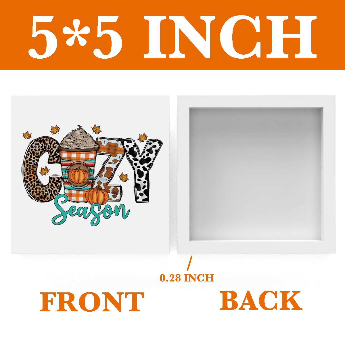 Fall Decor Wooden Box Sign - Rustic Farmhouse Thanksgiving & Autumn Harvest Decor for Desk, Shelf, Table | Cozy Seasonal Home, Office, Kitchen, Bathroom & Cubicle Decoration | Perfect for Pumpkin Season & Leopard Print Accents