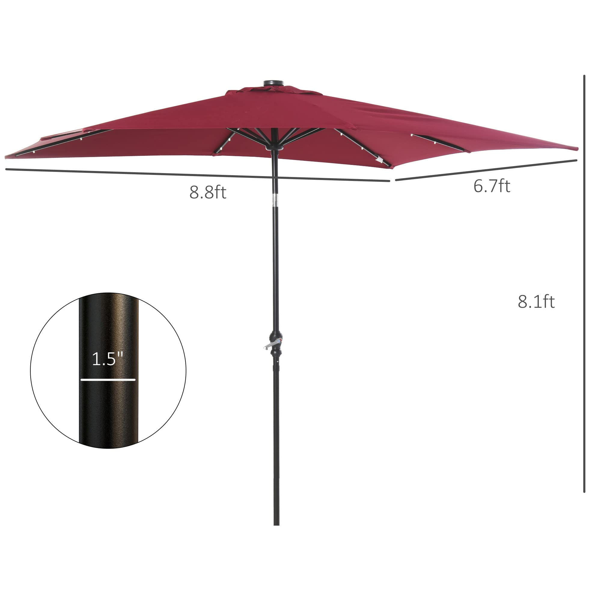 Outsunny 9' x 7' Solar LED Patio Umbrella with Tilt & Crank - Waterproof Outdoor Market Umbrella for Garden, Deck, Backyard, Pool & Beach - Perfect for Dining, Lounging and Outdoor Entertaining