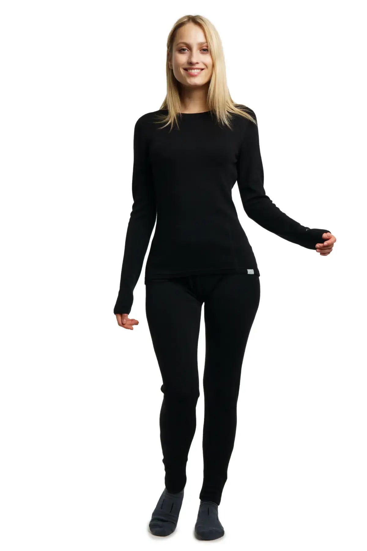 Women's Merino Wool Thermal Underwear Set 320 GSM Black - Warm Base Layer for Winter, Skiing & Outdoor Activities