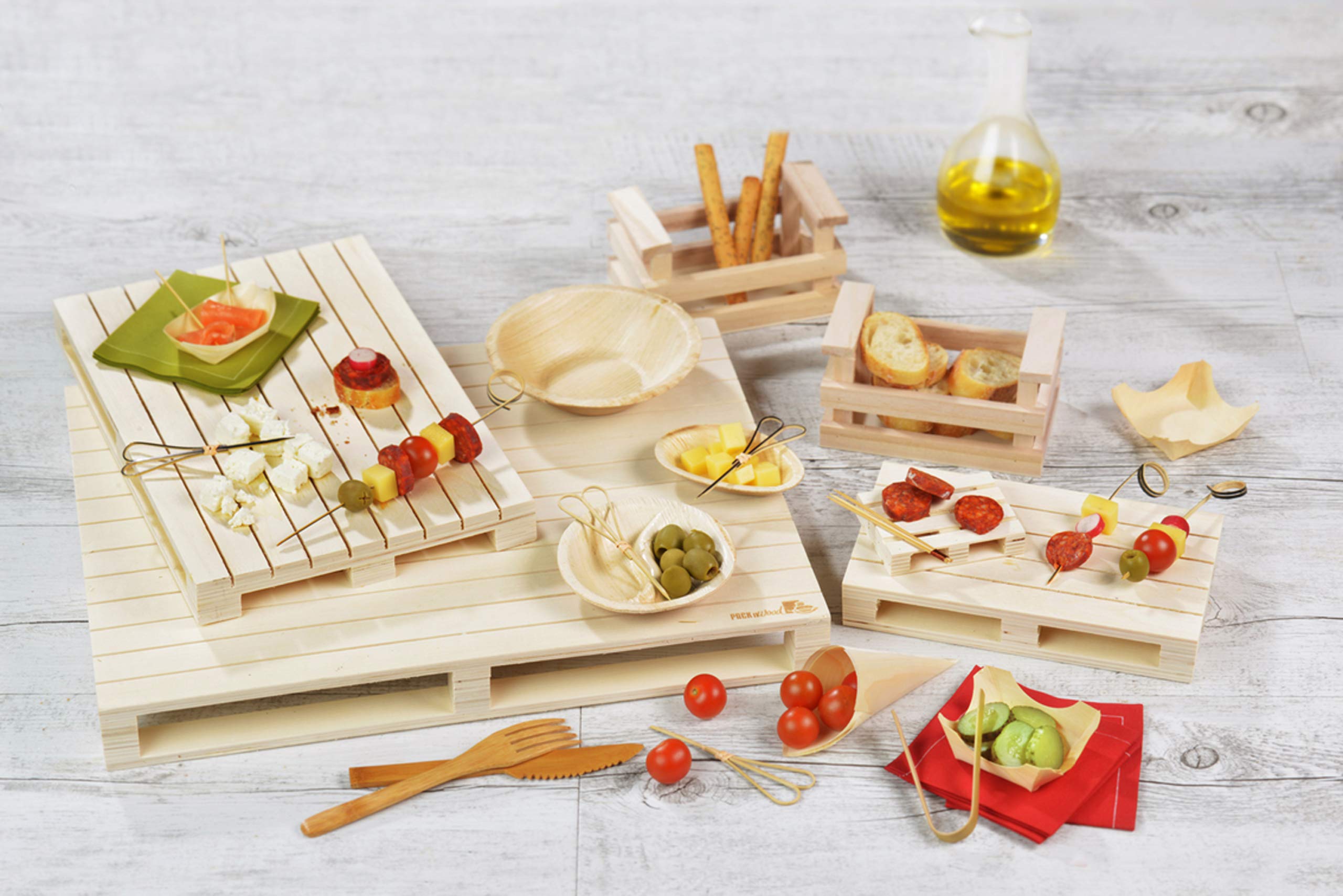 Rustic Wooden Serving Tray - Natural Wood Pallet Tray for Meals, Snacks & Home Decor - Sturdy Handcrafted Wooden Charcuterie Board (15.6x11.75x1.73 Inches) - Set of 6 - Perfect for Dining, Entertaining & Farmhouse Style Kitchen Decor