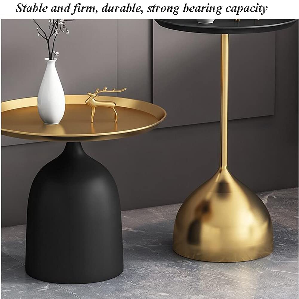 Modern Round Side Table - Gold Metal Tray Coffee Table, Minimalist End Table & Luxury Bedside Table (48x44cm) - Perfect for Living Room, Bedroom & Office Decor