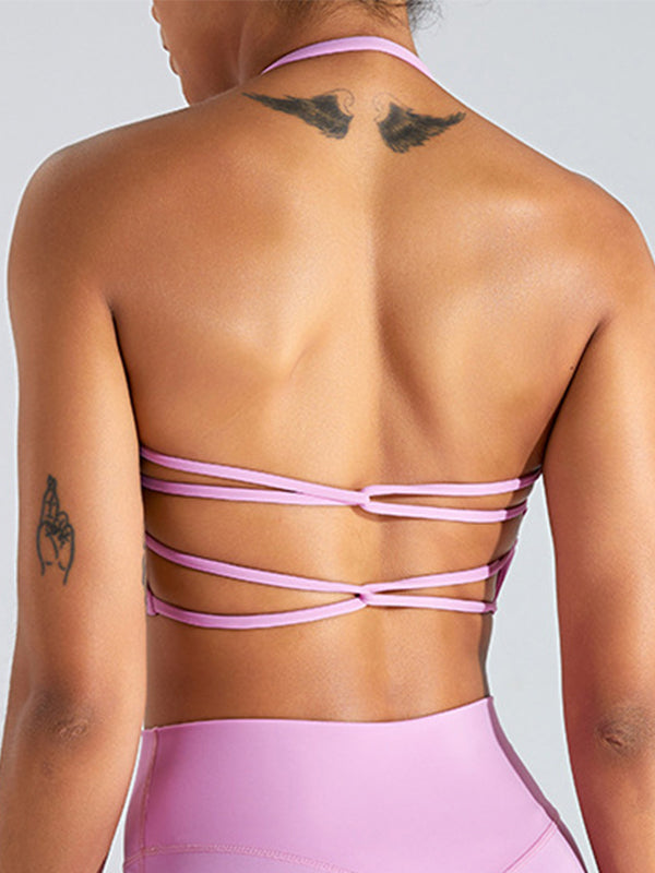 ZASUWA Women's Solid Color Backless Cross Back Sports Bras - Workout, Yoga, Running & Gym Activewear