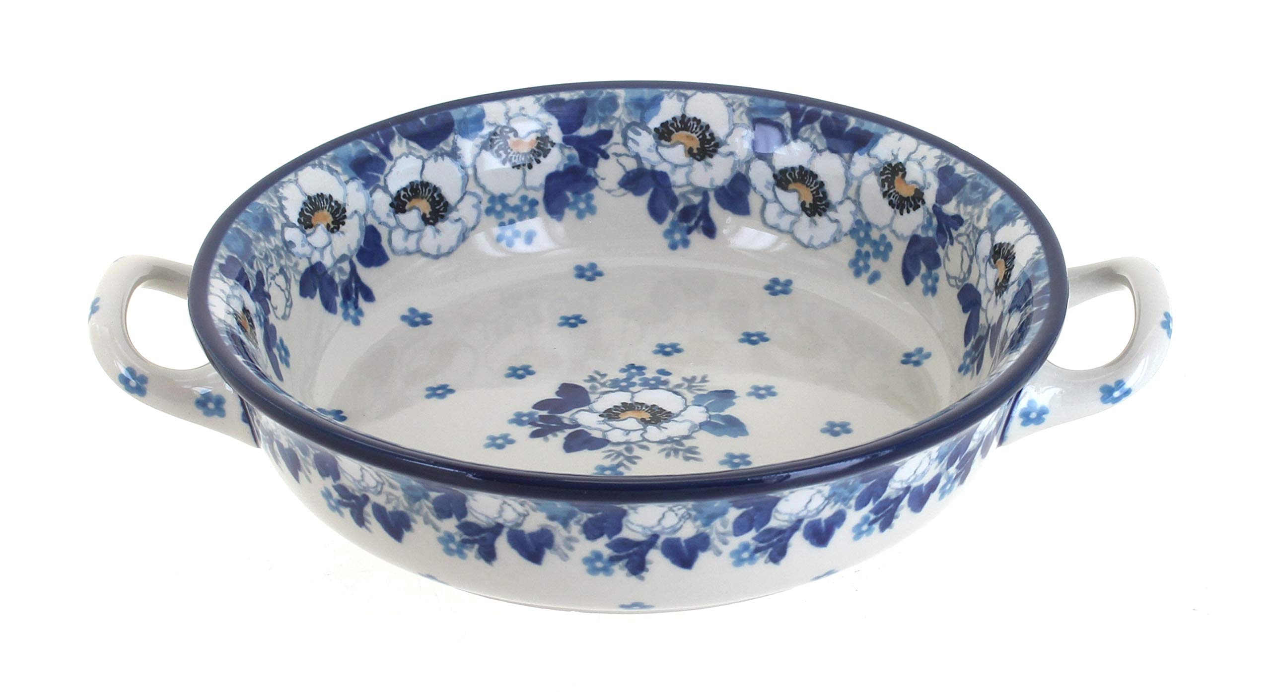 Handmade Blue Rose Polish Pottery Georgia Blue Mini Casserole Dish with Handles - Perfect for Baking, Serving & Home Decor
