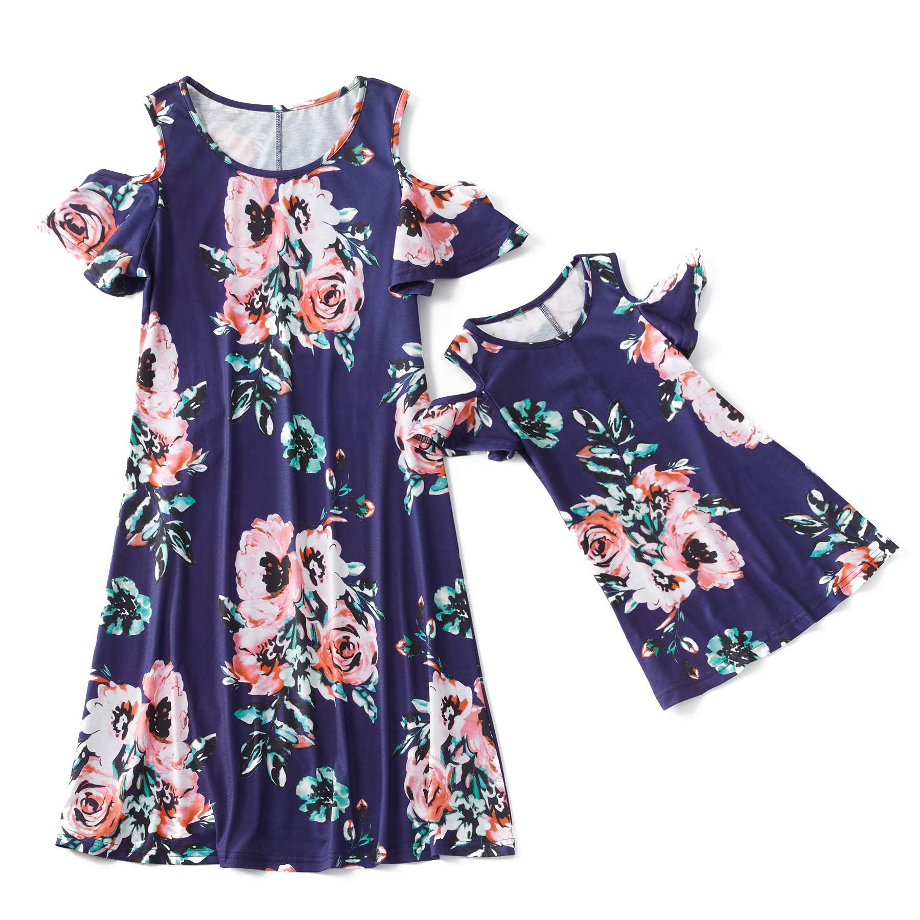IFFEI Mommy and Me Matching Floral Summer Dress - Short Sleeve Mother Daughter Outfits for Beach, Family Photos & Special Occasions