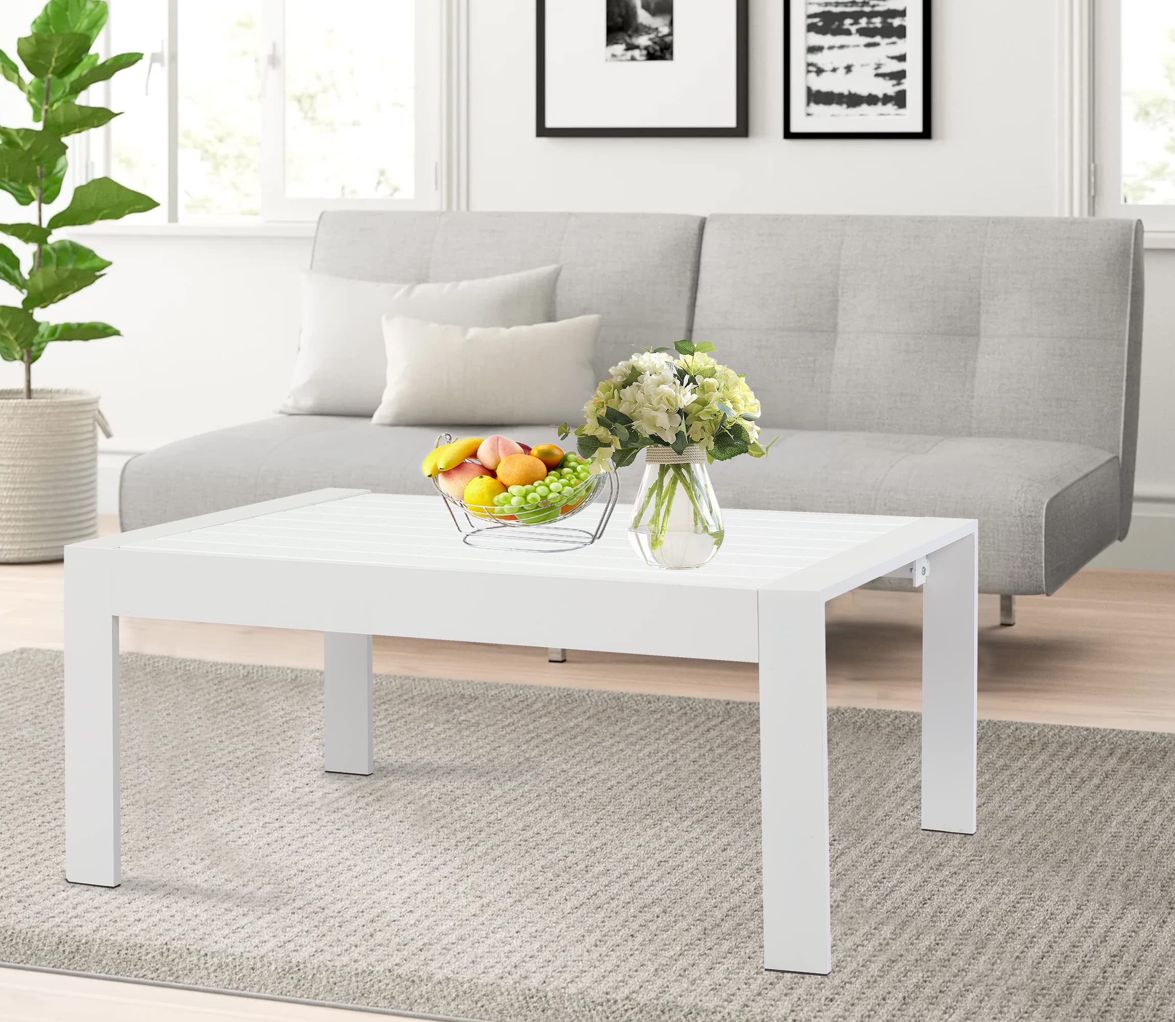 All-Weather Aluminum Outdoor Coffee Table - Modern Rectangle Patio Table for Balcony, Garden & Backyard - Light Grey - Perfect for Outdoor Lounging, Entertaining & Relaxation