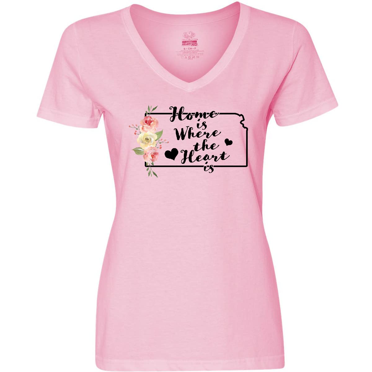 Inktastic Kansas Home Where The Heart is Women's V-Neck T-Shirt - Soft Watercolor Design, Comfortable Fit for Casual Wear, Travel & Family Gatherings