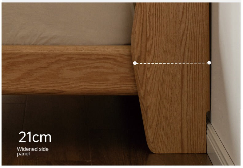 Italian Light Luxury Solid Wood Bed in Oak & Ash with Genuine Leather Upholstery - Perfect for Master Bedrooms, Guest Rooms & Modern Home Decor