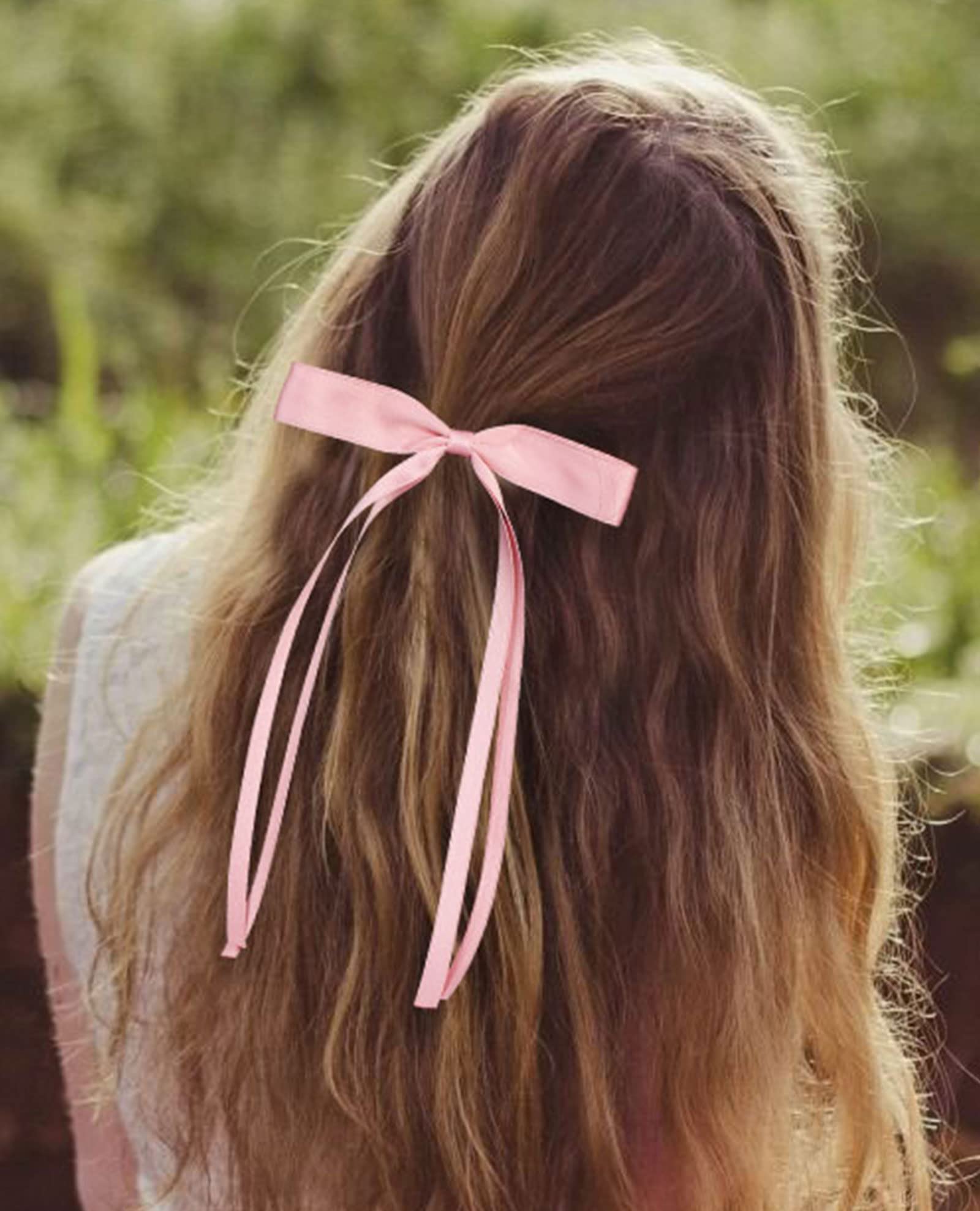 AWAYTR Silky Satin Hair Bow Clips - 3 Pack (Pink, Beige, Black) | Long Tail Hair Accessories for Women & Girls | Perfect for Weddings, Parties & Everyday Styling