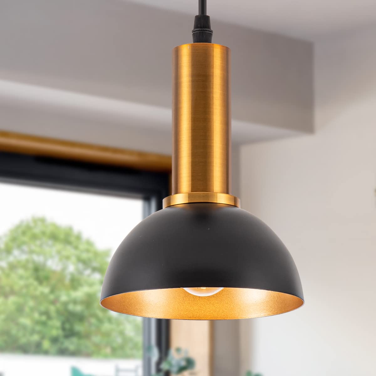 Black Gold Industrial Pendant Light - 6 Inch Vintage Farmhouse Hanging Light Fixture for Kitchen Island, Dining Room, Living Room & Entryway | Perfect Over Sink, Table or Countertop Lighting