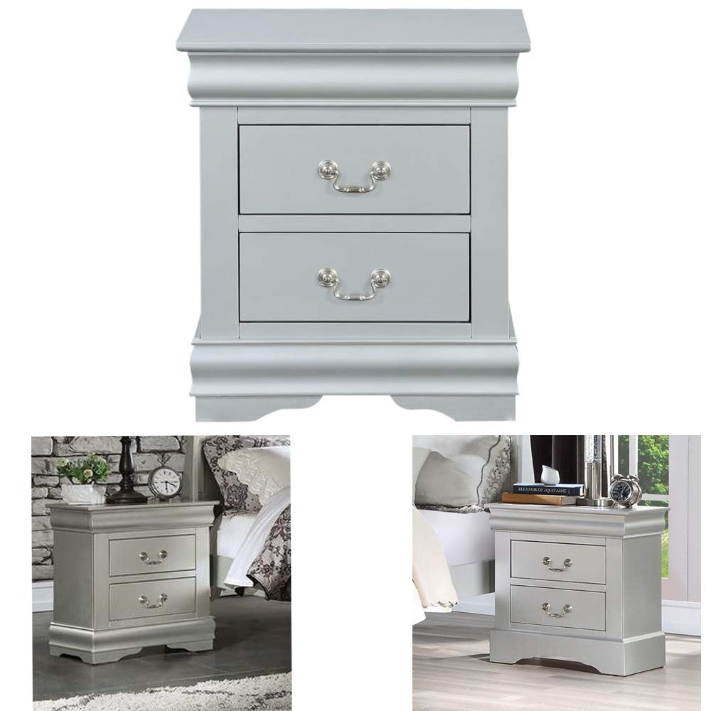 Harper&Bright Solid Wood Nightstand with 2 Drawers - Antique Style Bedside Table for Bedroom & Living Room - No Assembly Required Storage Furniture (Platinum) | Perfect for Small Spaces, Guest Rooms & Apartment Decor