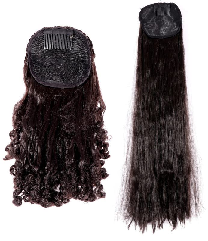 GAURI UMA Hair Extensions Combo Pack - 30 Inch Curly & Straight Human Hair Weave Bundle in Brown for Women | Perfect for Styling, Volume Boosting & Everyday Wear