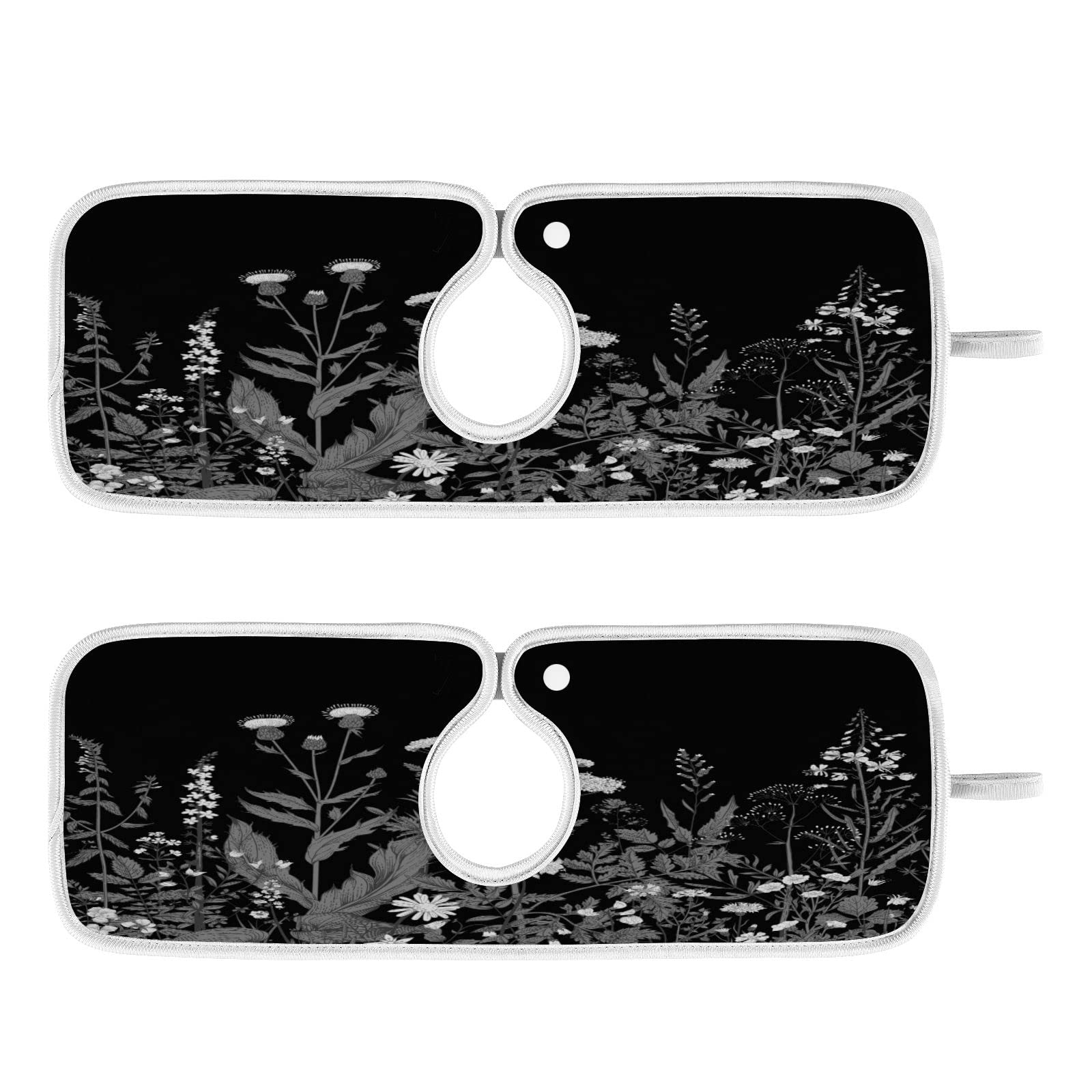2 Pack Absorbent Washable Kitchen Faucet Mat - 14x5 Inch Non-Slip Sink Splash Guard with Floral Border Herbs Wild Design | Drip Drying Mat for Countertop Protection | Perfect for Kitchen Sink, Bathroom Vanity & Dish Drying Area