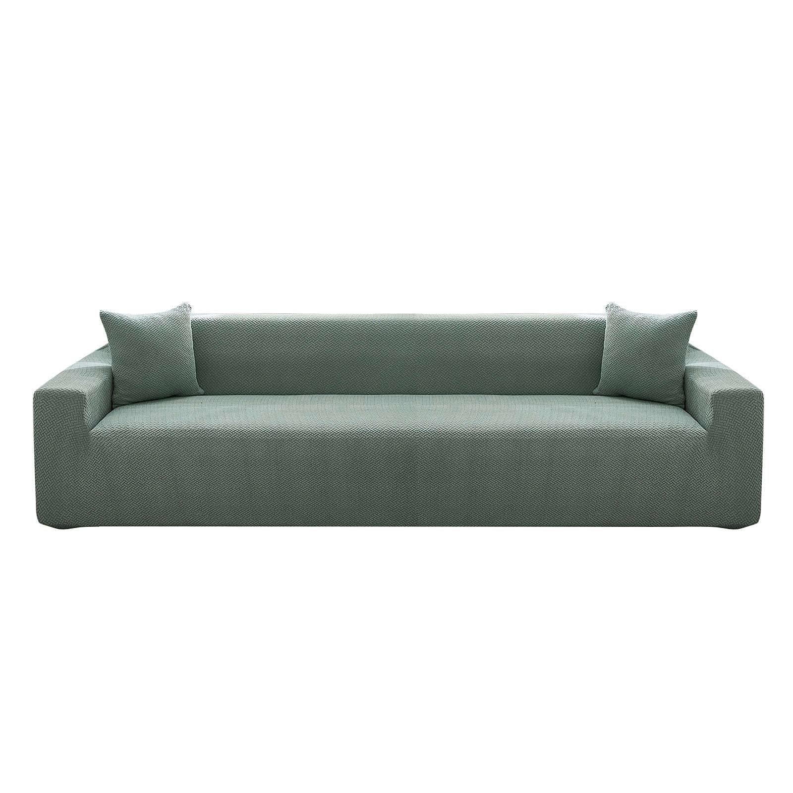Stretchable Jacquard Spandex Sofa Slipcover for 3-Cushion Couch (235-300cm/4-Seater) - Non-Slip Washable Furniture Protector in Light Green - Perfect for Living Room, Family Gatherings & Home Decor