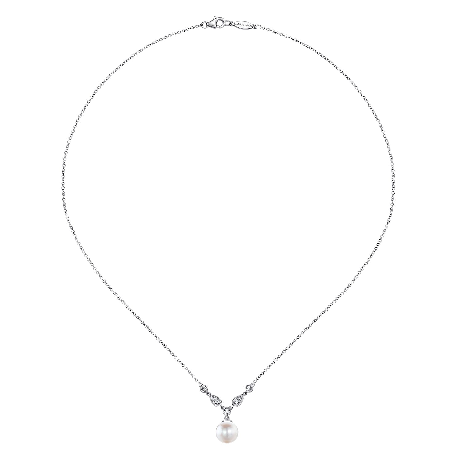 14K White Gold Cultured Pearl & Diamond Accent Necklace for Women - Elegant Bridal Jewelry, Anniversary Gift & Special Occasion Accessory NK1420W45PL