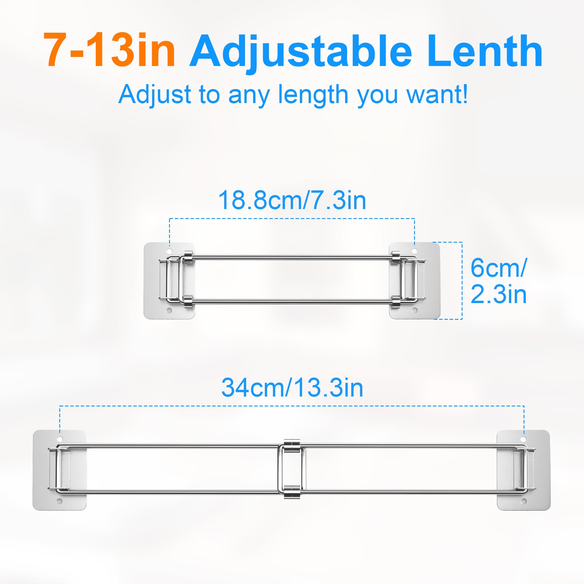 Adjustable RV Shower Shelf Organizer - 2 Pack Stainless Steel Corner Rod for Camper Bathroom Storage (7-13 Inches) - Perfect for RV, Travel Trailer & Tiny House Bathroom Organization