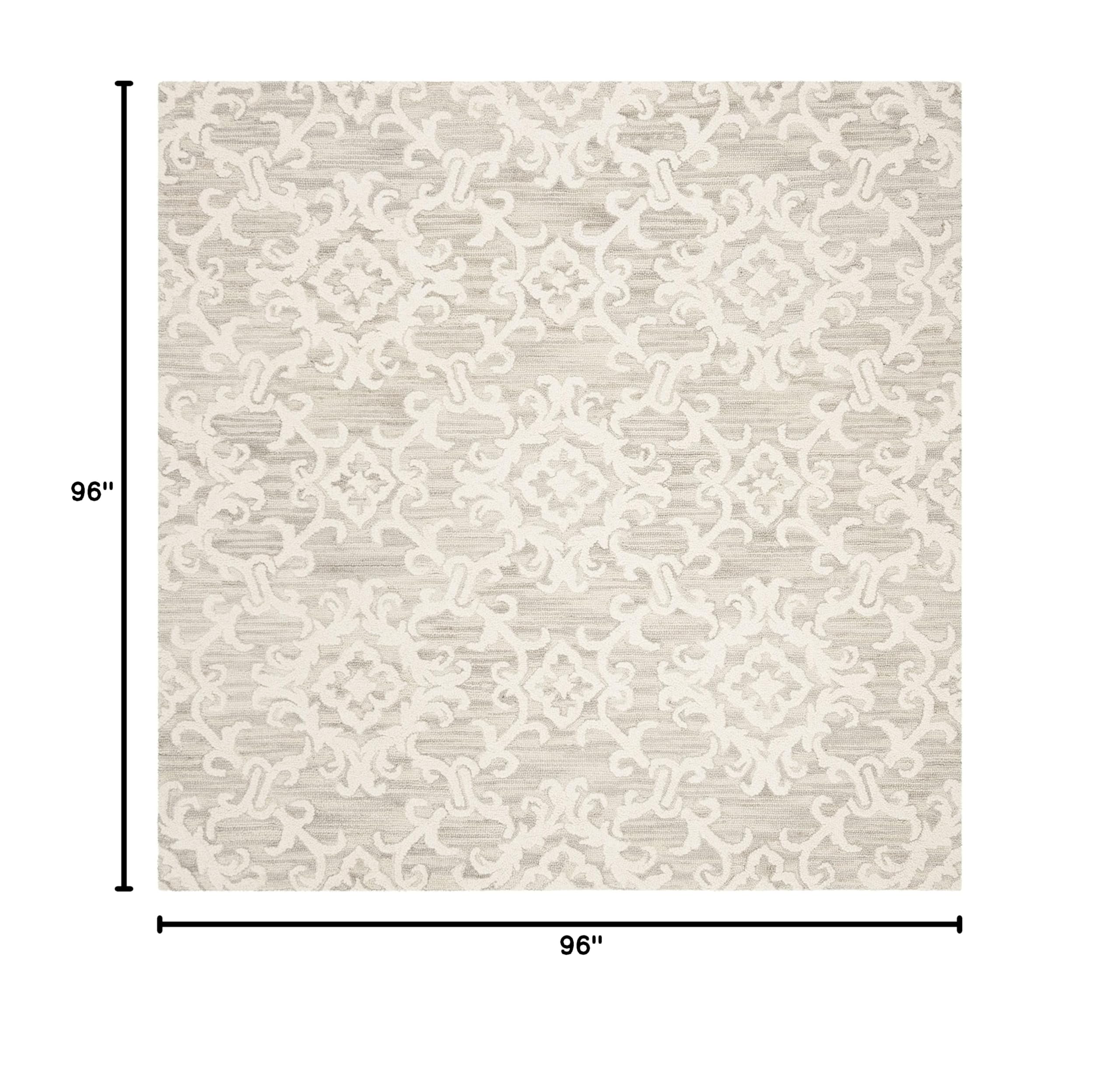 SAFAVIEH Blossom Collection 8'x8' Square Grey/Ivory Wool Area Rug - Handmade Premium for Living Room, Dining Room & Bedroom | Soft & Durable Floor Decor for Home Interior Design