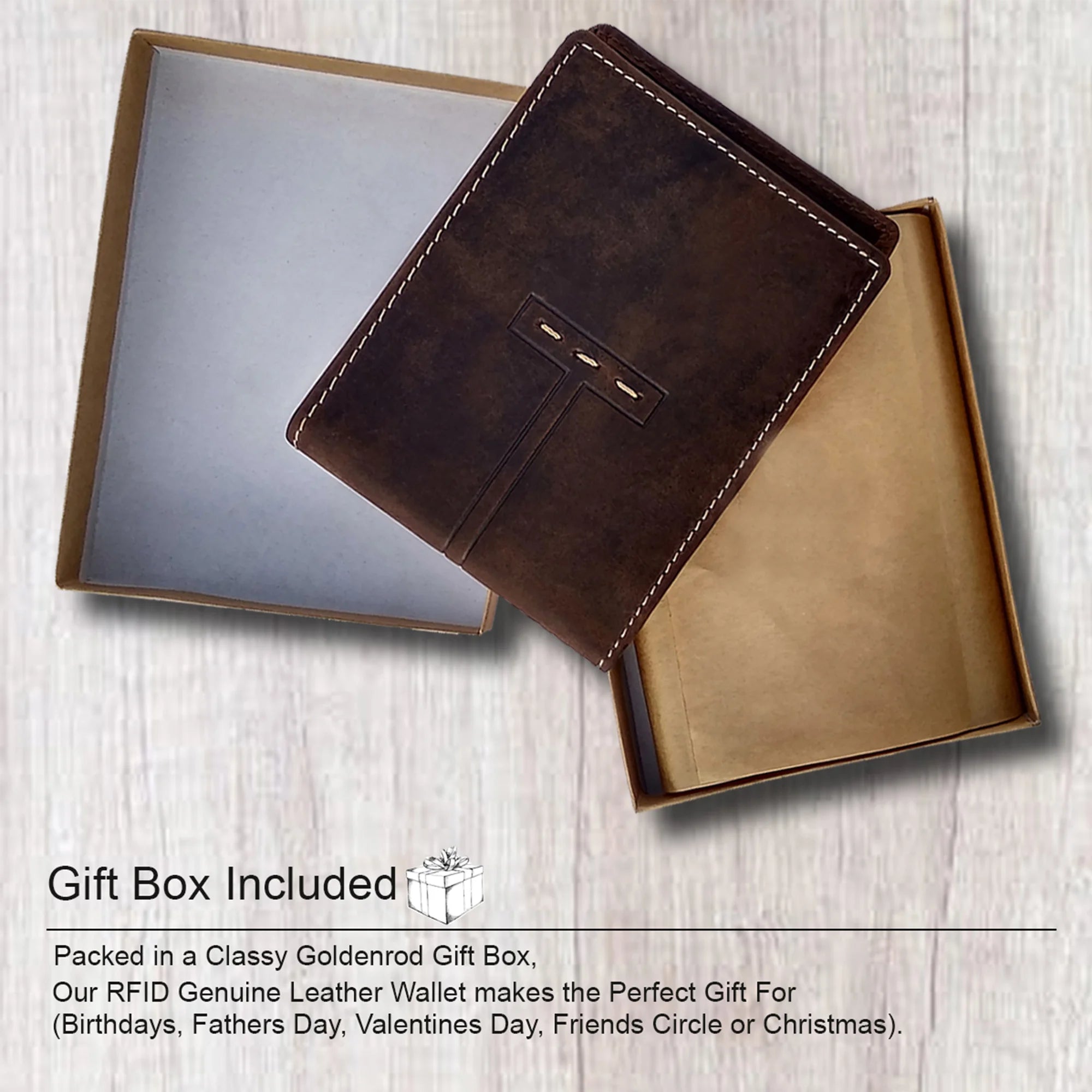Premium Genuine Leather Bifold Wallet for Men - RFID Blocking Protection with Multiple Credit Card Slots & Coin Pocket - Classic Brown Wallet for Everyday Use, Business, Travel & Gifts