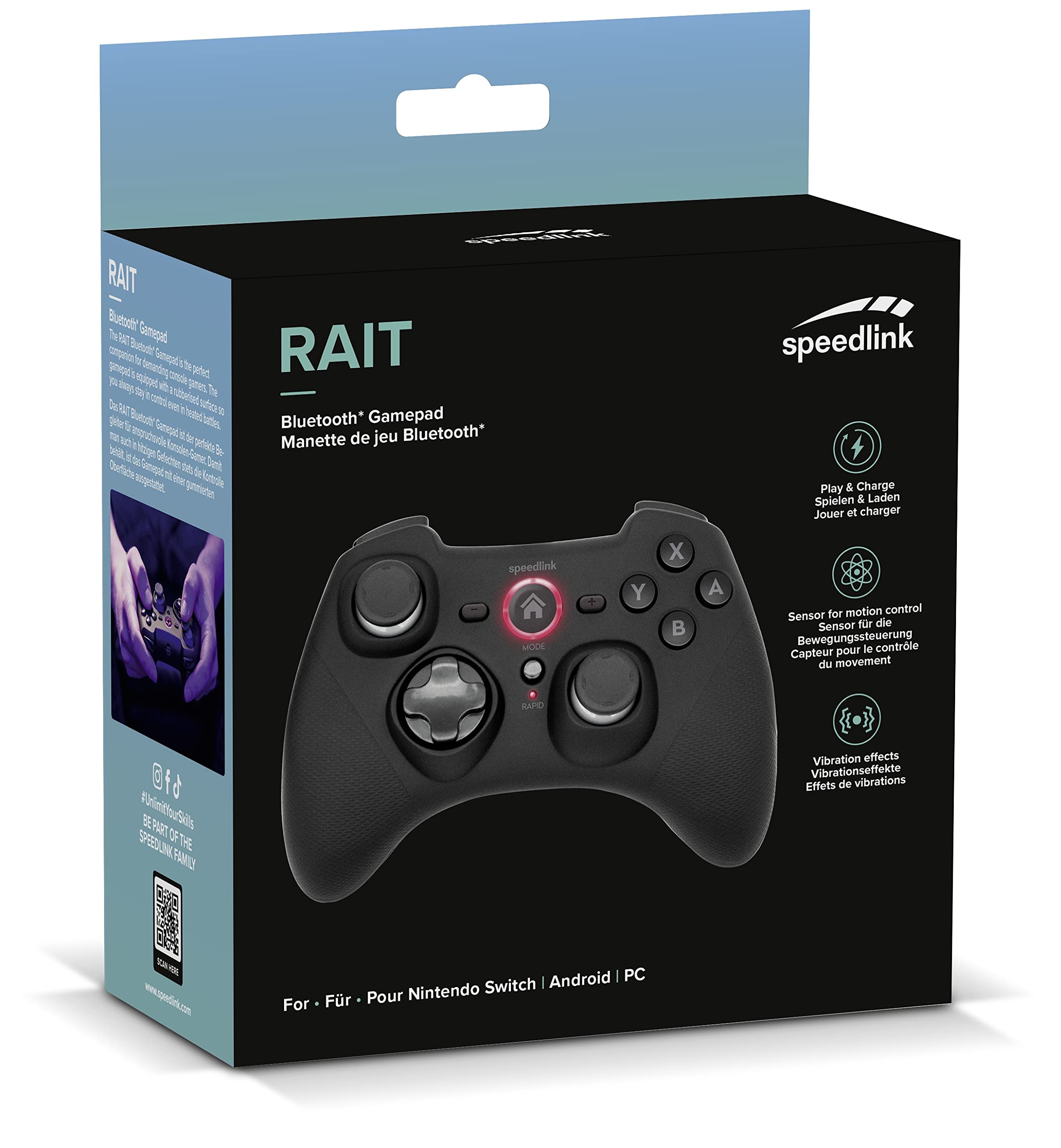Speedlink RAIT Wireless Gamepad for Nintendo Switch, PC, Android - Bluetooth Controller with Motion Sensor & Vibration - Perfect for Gaming & Streaming