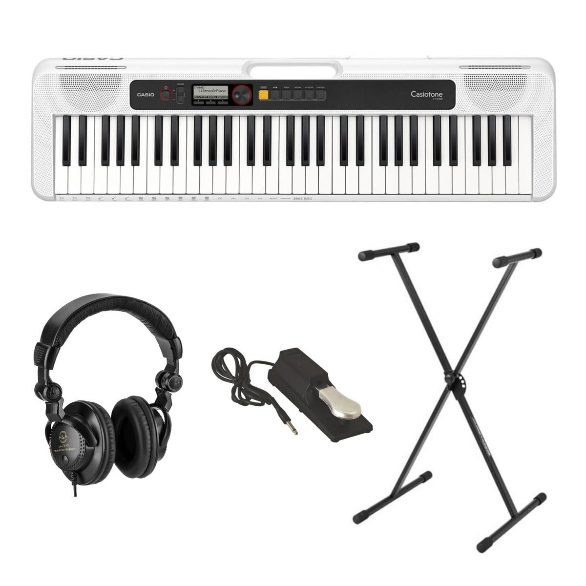 Casio CT-S200 61-Key Portable Digital Piano Keyboard - 400 Tones, Built-in Speakers, White (Bundle with Stand, Headphones & Sustain Pedal) - Perfect for Beginners, Home Practice & Live Performances