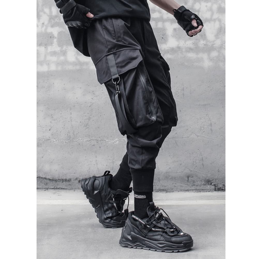 Men's Cargo Joggers Pants with Multiple Pockets - Hip Hop Tactical Trousers in Black | Stylish Techwear for Streetwear, Workout & Outdoor Activities
