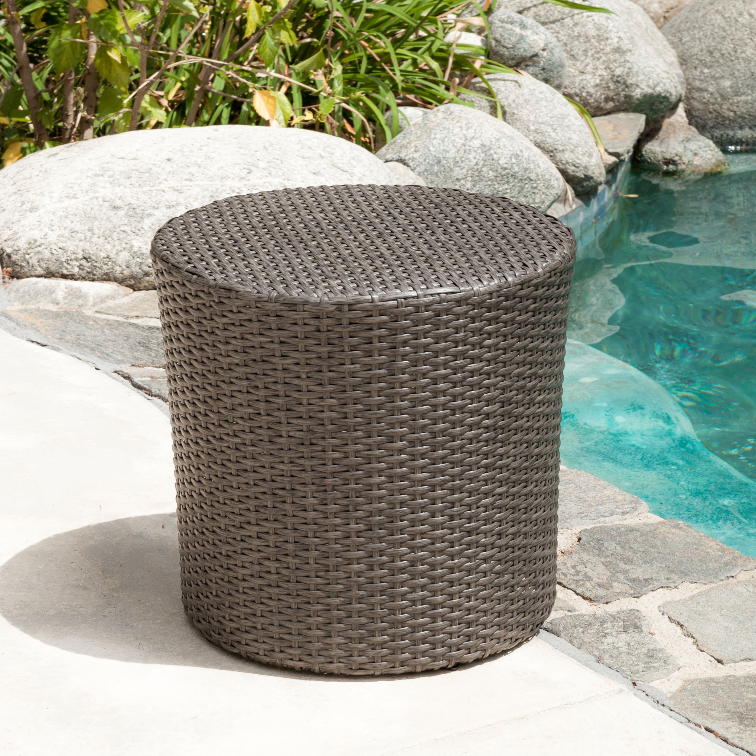 Christopher Knight Home Keaton Wicker Barrel Side Table, Dark Gray - Rustic End Table for Living Room, Patio, or Bedroom Decor