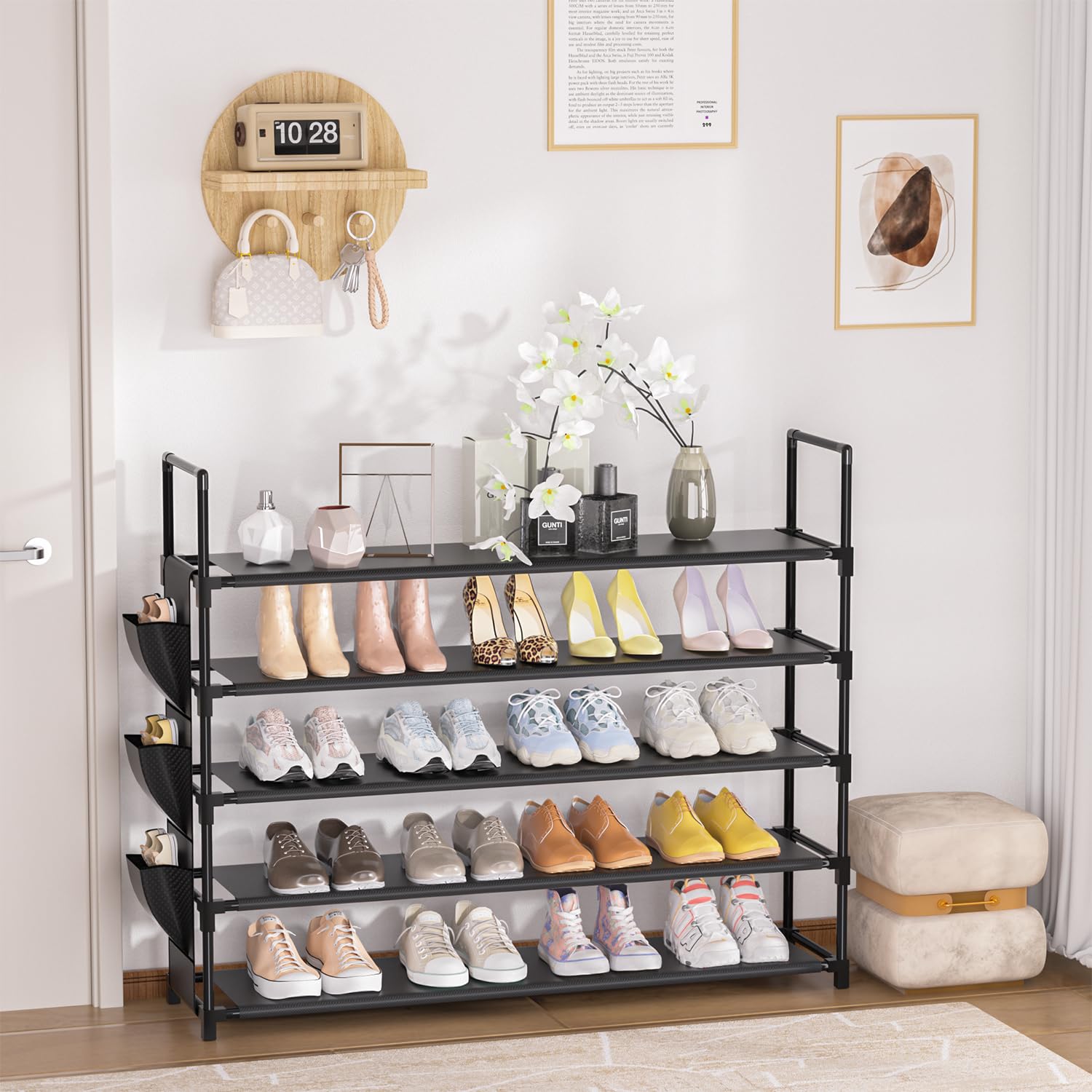 5-Tier Shoe Rack Organizer - Holds 20-25 Pairs, Space Saving Shoe Storage for Closet, Entryway, Garage & Door - Tall Shoe Shelf Stand for Sneakers, Boots & Heels - Perfect for Small Spaces & Home Organization
