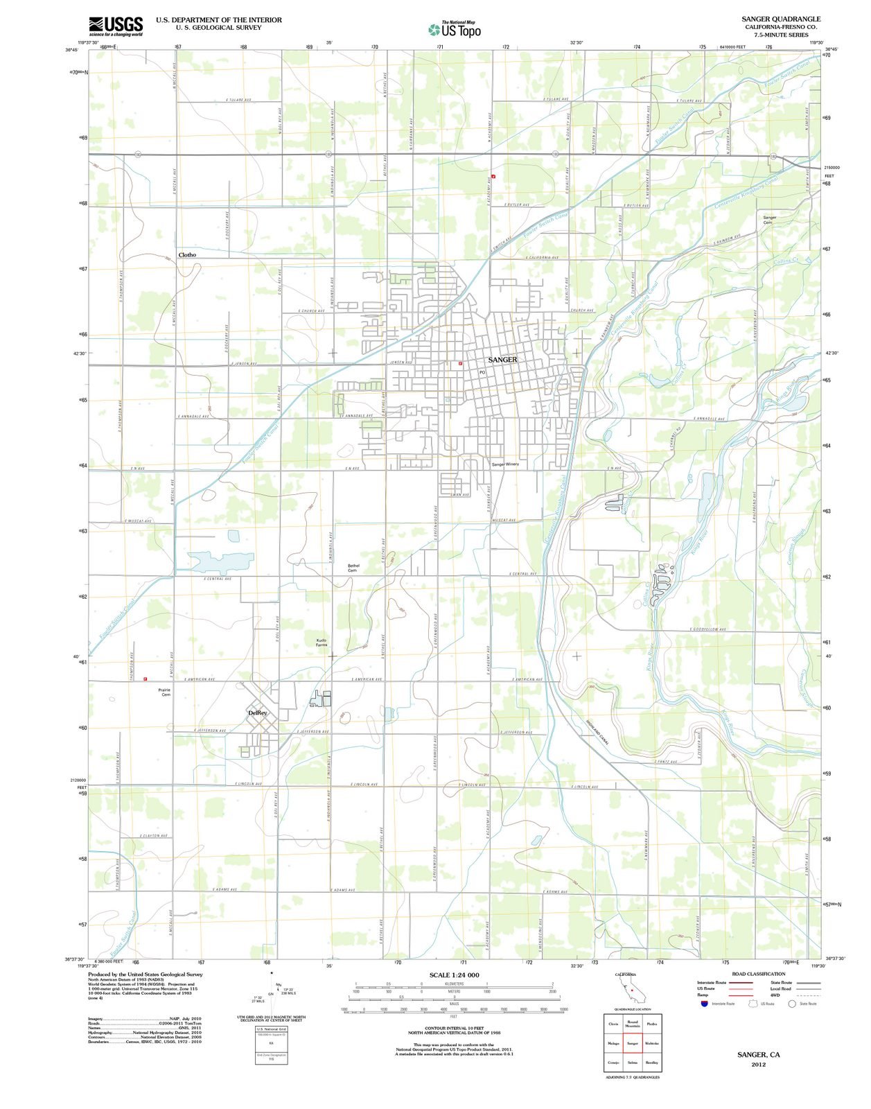 2012 Sanger, CA USGS Historical Topographic Wall Map - 44x55 Inch Large California Map Poster - Vintage Home Decor, Office Wall Art, Gift for Map Lovers & History Enthusiasts