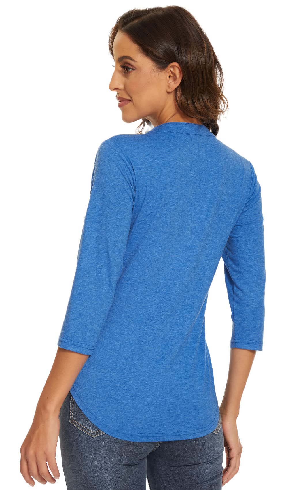 Women's 3/4 Sleeve V-Neck Collared T-Shirts - Work Blouses & Casual Tops for Office, Business & Everyday Wear