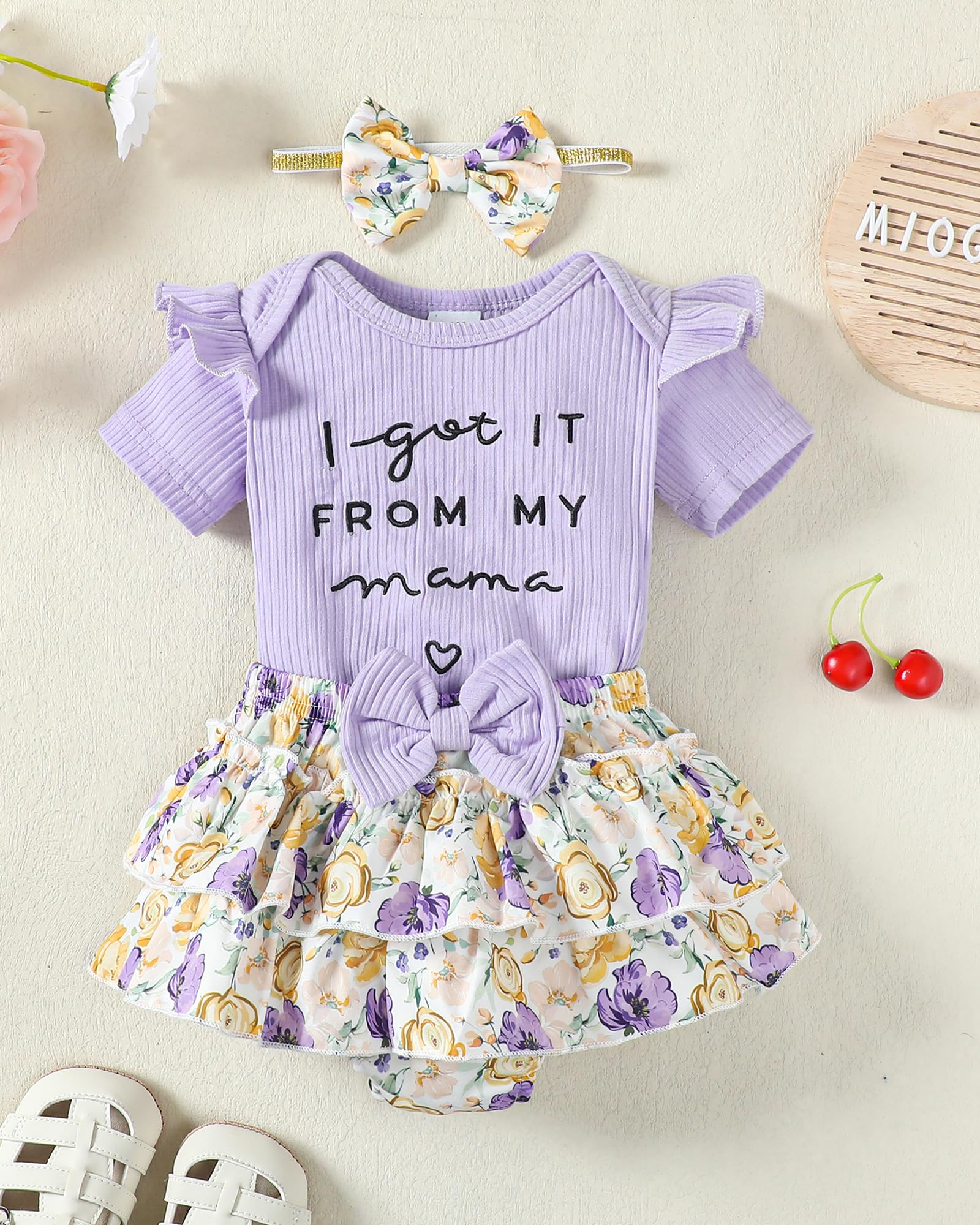 Mioglrie Newborn Baby Girl Clothes Set - Floral Romper & Shorts Summer Outfit for 0-24 Months | Cute Infant Toddler Outfits for Photoshoot, Playdate & Family Gathering