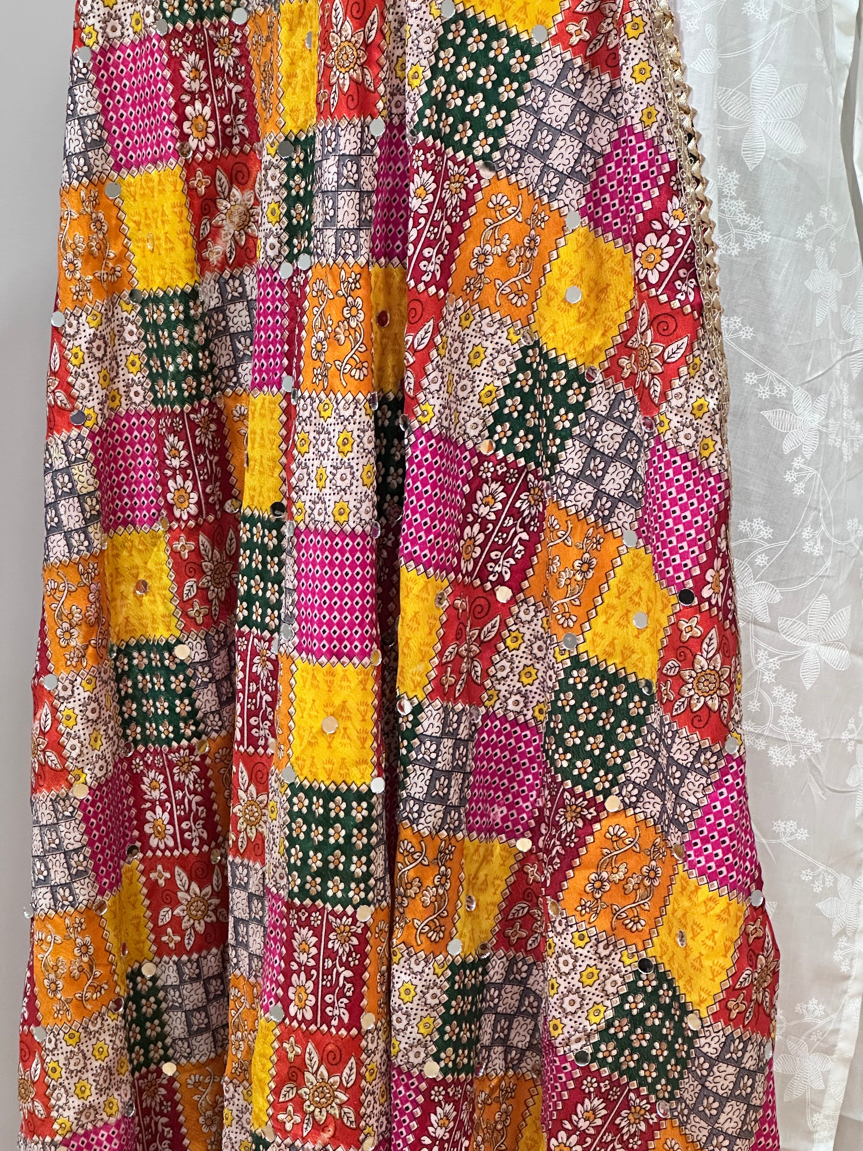 Colorful Phulkari Style Dupatta with Mirrors - Traditional Indian Scarf for Women - Perfect for Weddings, Festivals & Ethnic Outfits