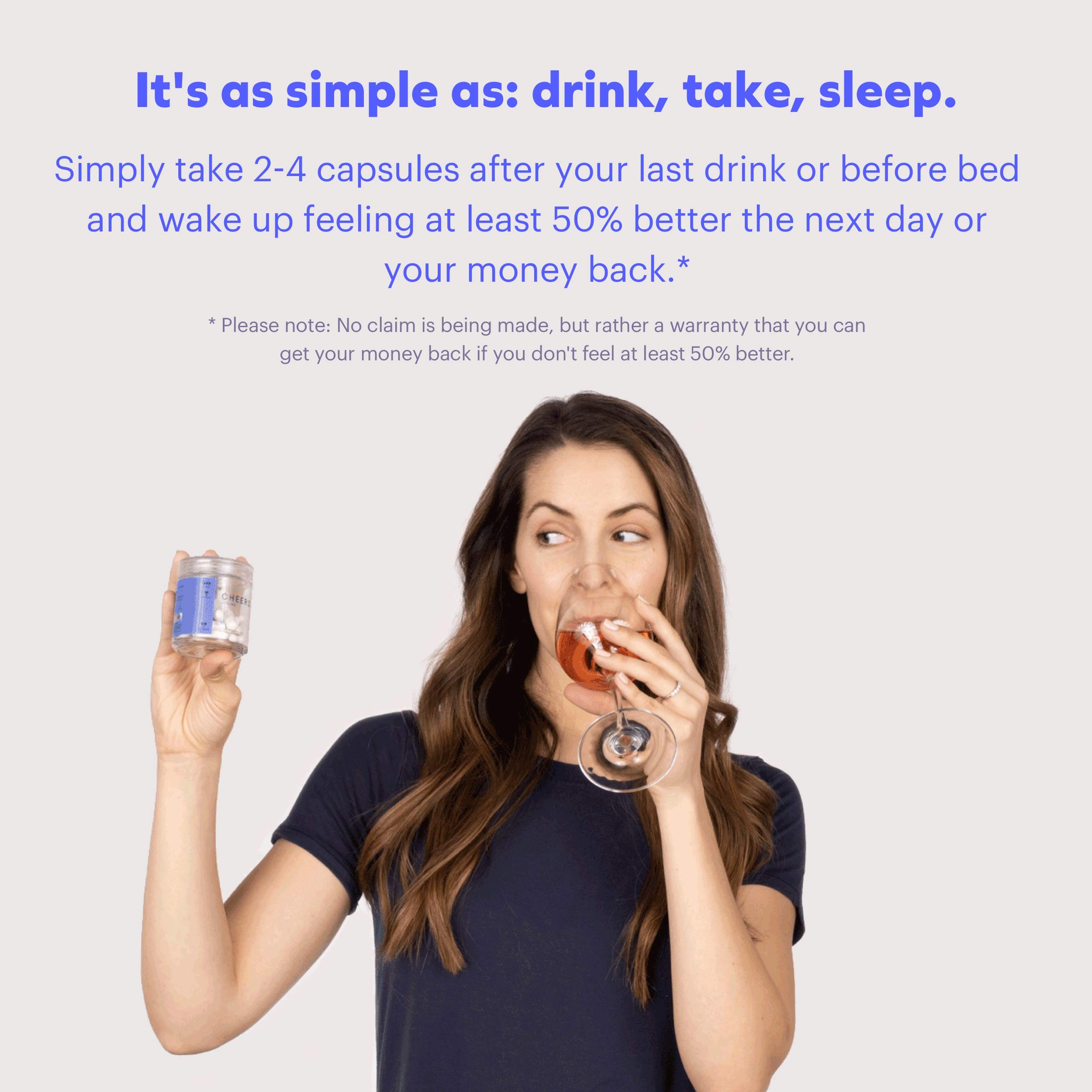 Cheers Restore Supplement with DHM & L-Cysteine | 36 Doses for Hangover Relief & Liver Support | Contains Dihydromyricetin, Cysteine, Milk Thistle, Prickly Pear, B-Vitamins & Ginger | Post-Drinking Recovery & Wellness Support