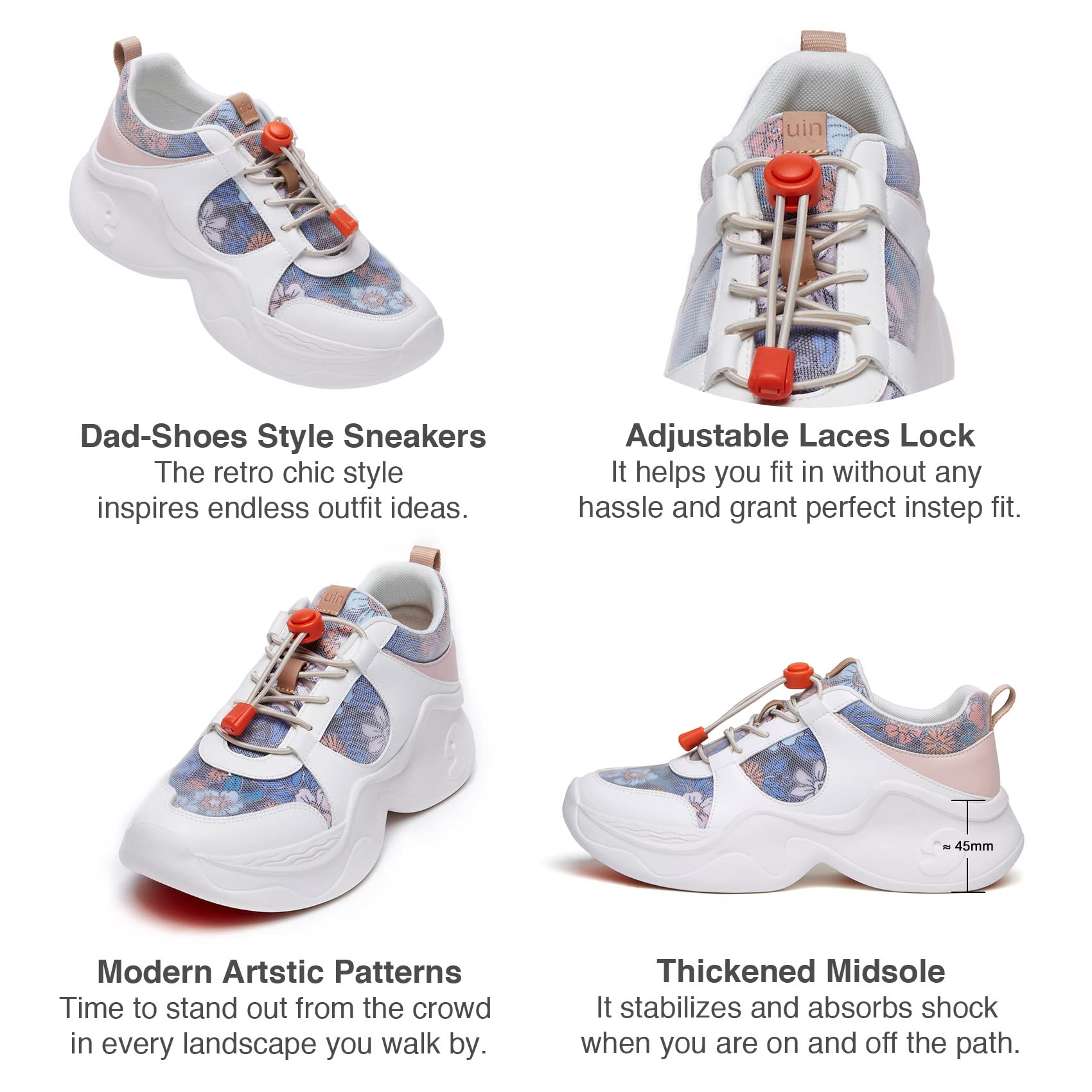 UIN Women's Chunky Fashion Sneakers - Comfortable Walking Shoes for Women, Casual Art Painted Dad Shoes, Non-Slip Travel Sneakers (Size 5) - Perfect for Daily Wear, Travel & Street Style