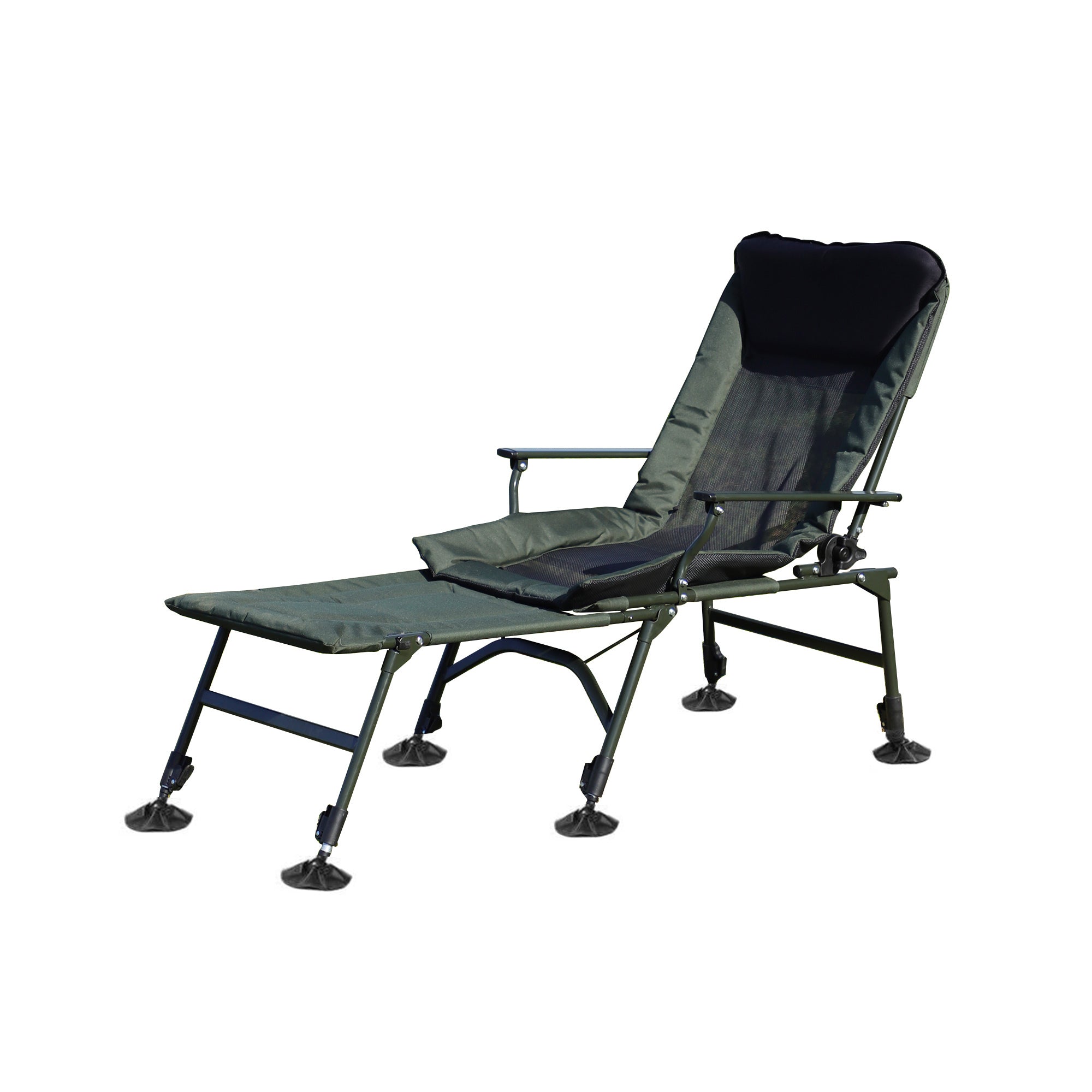 Portable Folding Reclining Camping Chair with Detachable Footrest & Adjustable Backrest - Lightweight Outdoor Lounge Chair for Camping, Beach, Hiking, Fishing (Green & Black) - Perfect for Backyard Relaxation, Picnics and Tailgating