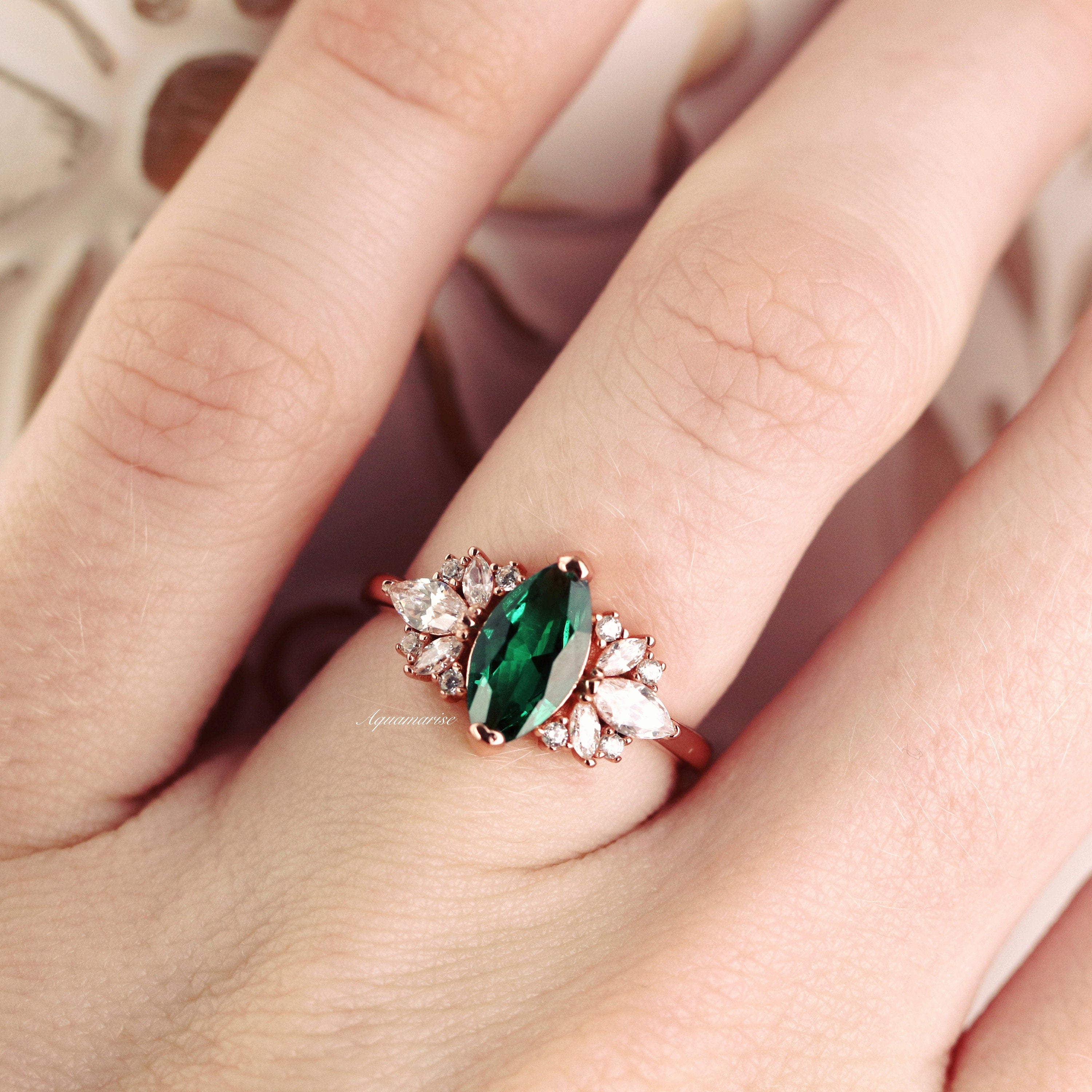 Adeline Emerald Ring 14K Rose Gold Vermeil - Elegant Green Gemstone Jewelry for Women, Perfect for Weddings, Anniversaries & Special Occasions