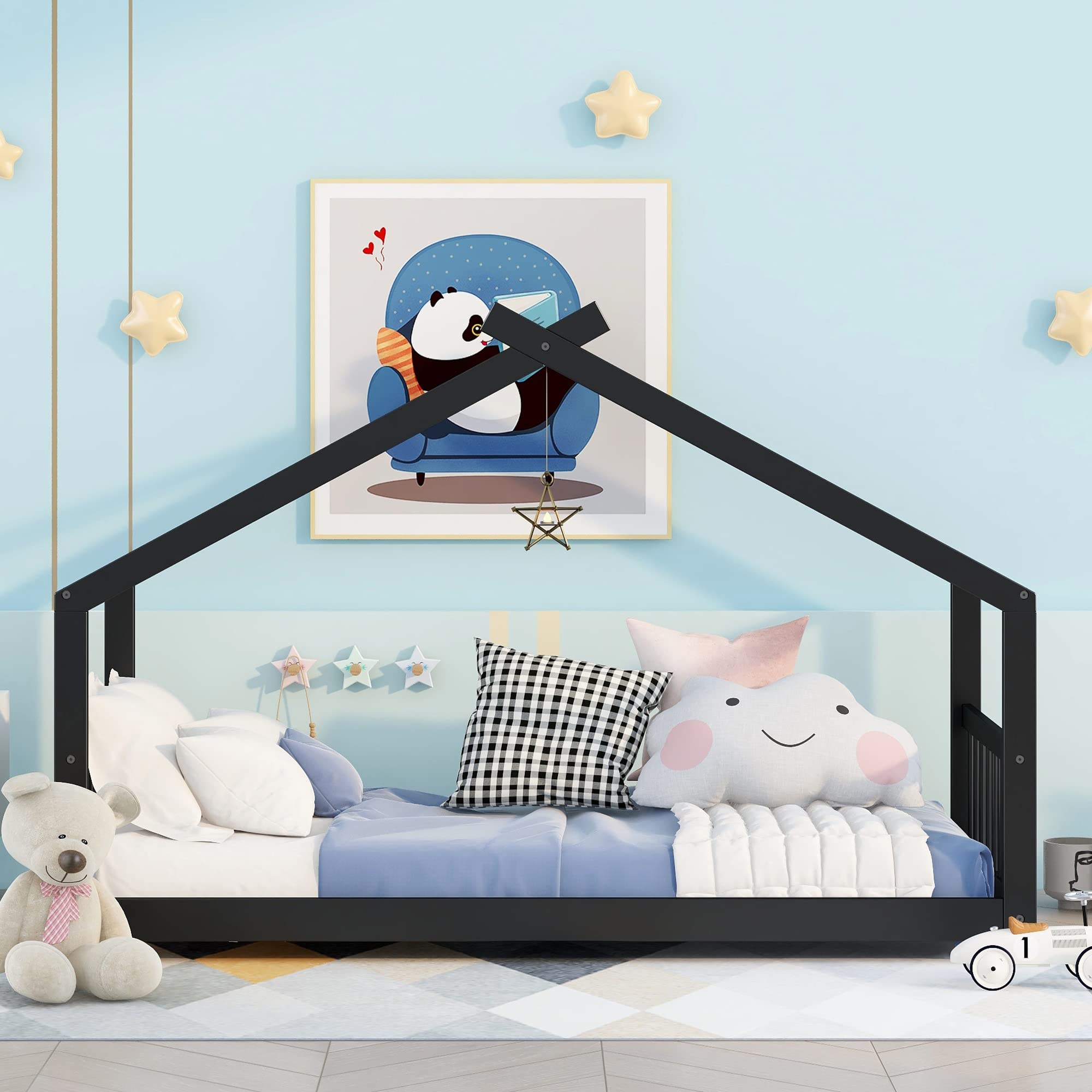 Harper & Bright Designs Twin Size Wooden House Bed for Kids - Montessori Bed Frame with Headboard & Footboard - No Box Spring Needed - Espresso Finish - Perfect for Girls & Boys Bedroom Furniture - Ideal for Montessori Rooms, Playrooms & Cozy Sleep Spaces