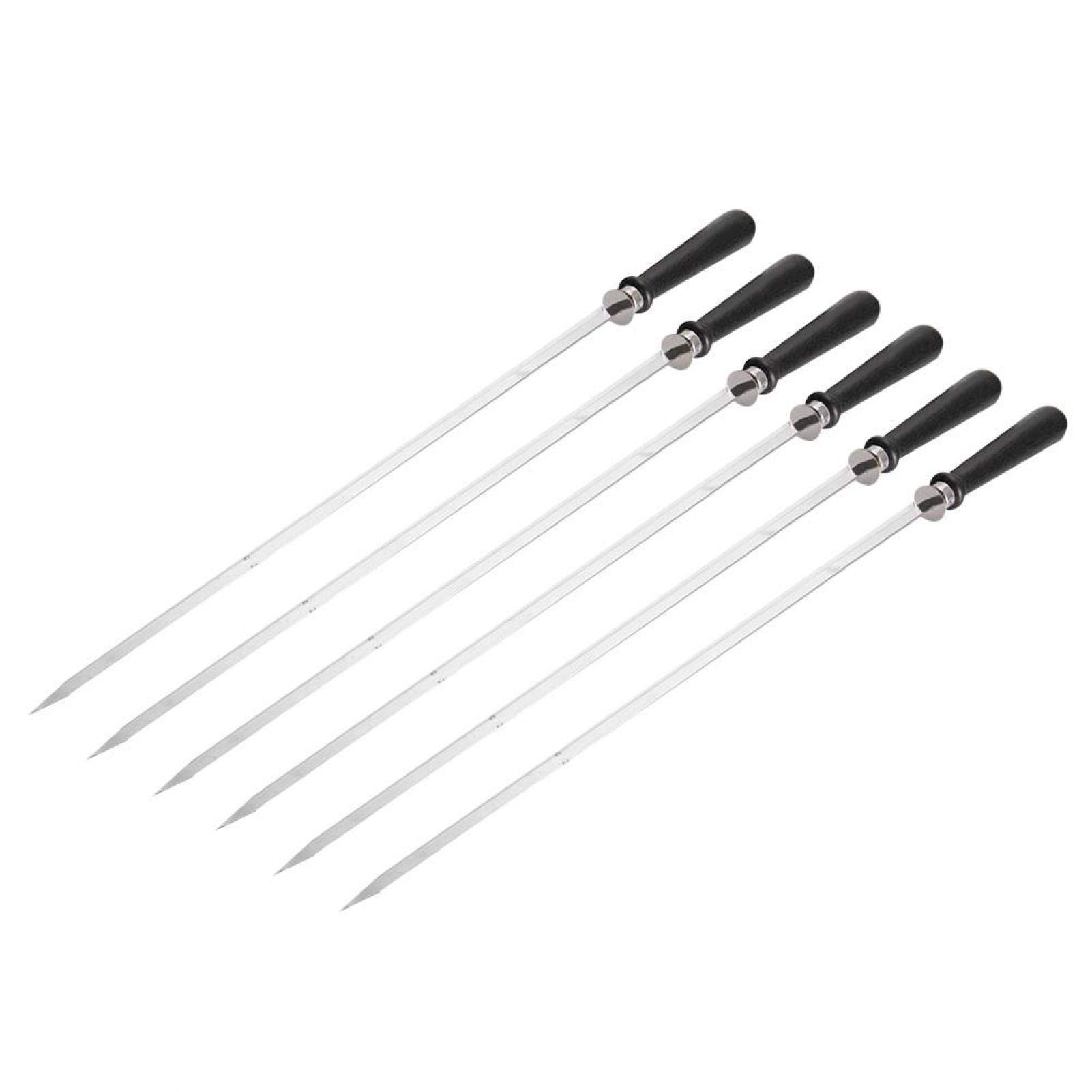 6PCS Stainless Steel BBQ Skewers with Wooden Handle - Reusable Flat Grilling Forks for Meat, Shrimp, Chicken & Vegetables - Perfect for Outdoor Camping, Picnics & Backyard BBQs - 20.47 Inch (52cm)