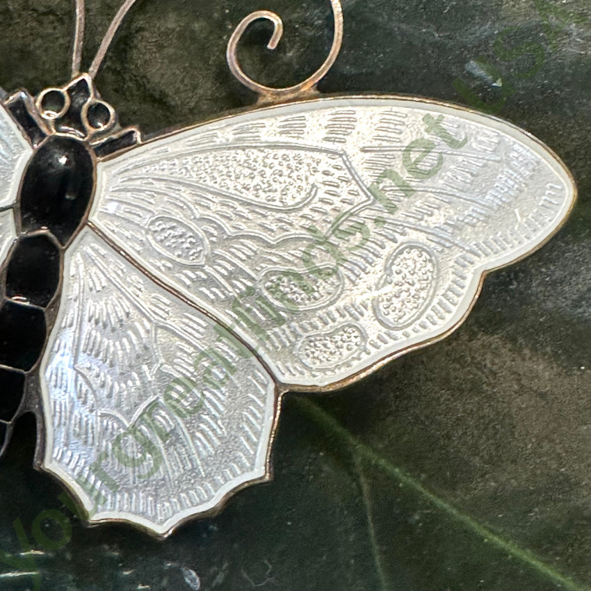 Vintage David Andersen 925 Sterling Silver Guilloche Enamel Butterfly Brooch Pin - Elegant White Butterfly Jewelry for Women, Perfect for Weddings, Parties & Special Occasions