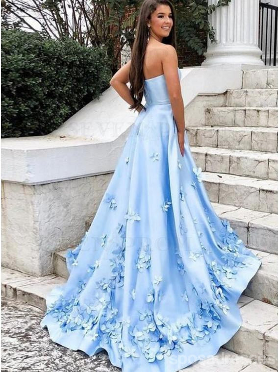 Elegant Floral Blue A-Line Sweetheart Long Prom Dress for Women | Formal Evening Gown for Homecoming, Ball, Wedding Guest | 12597