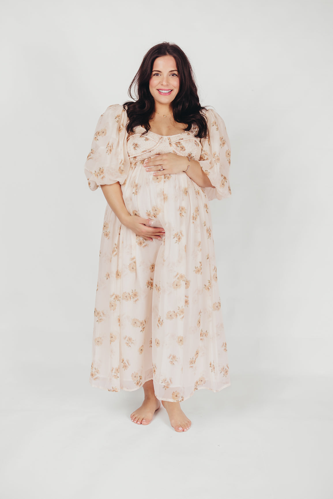 Harlow Maxi Dress in Taupe Floral - Bump Friendly Maternity Dress with Inclusive Sizing (S-3XL) | Perfect for Pregnancy, Beach Vacations & Special Occasions