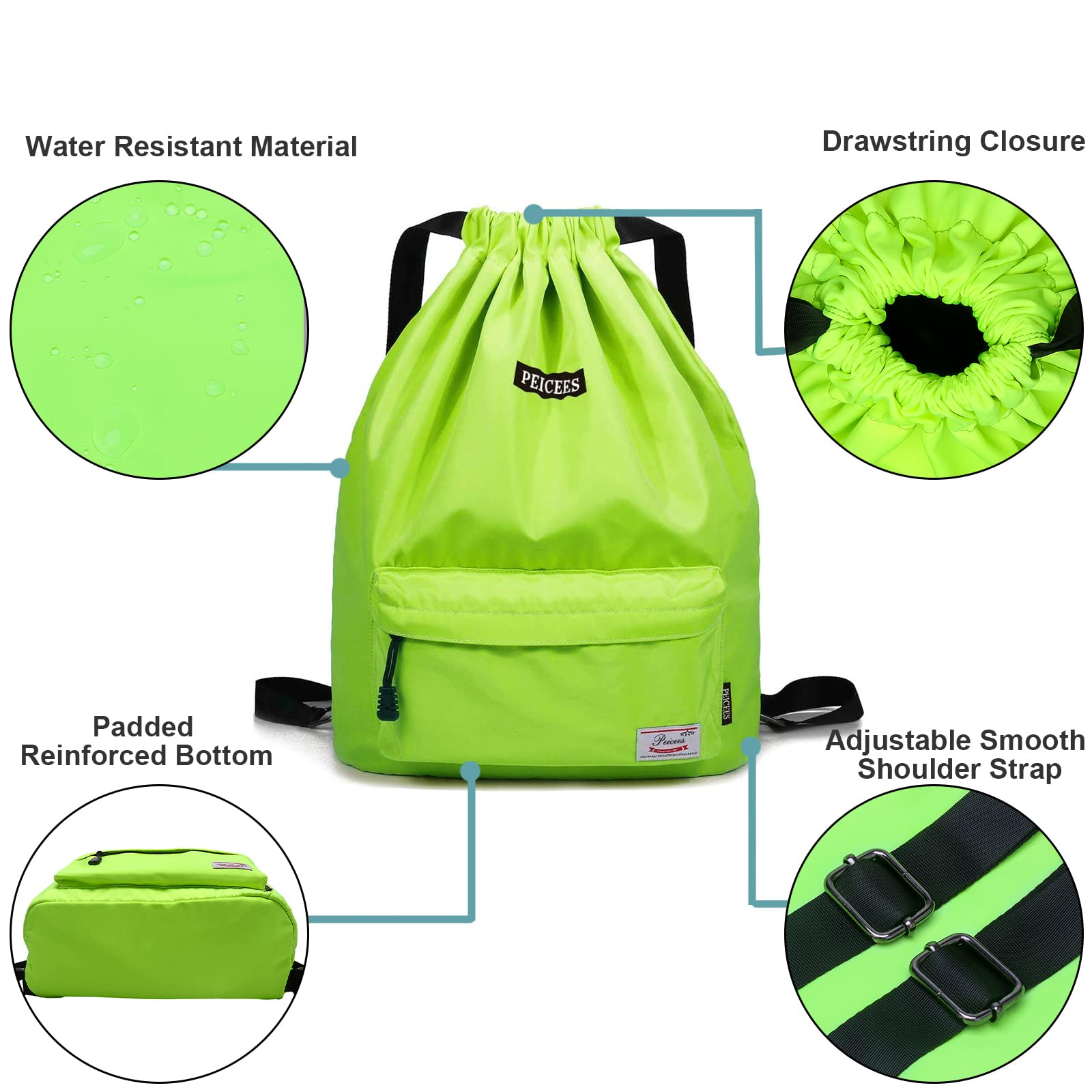 Waterproof Drawstring Sports Bag - Lightweight Sackpack Backpack for Men & Women - Gym, Travel, Hiking, Beach Essentials Storage