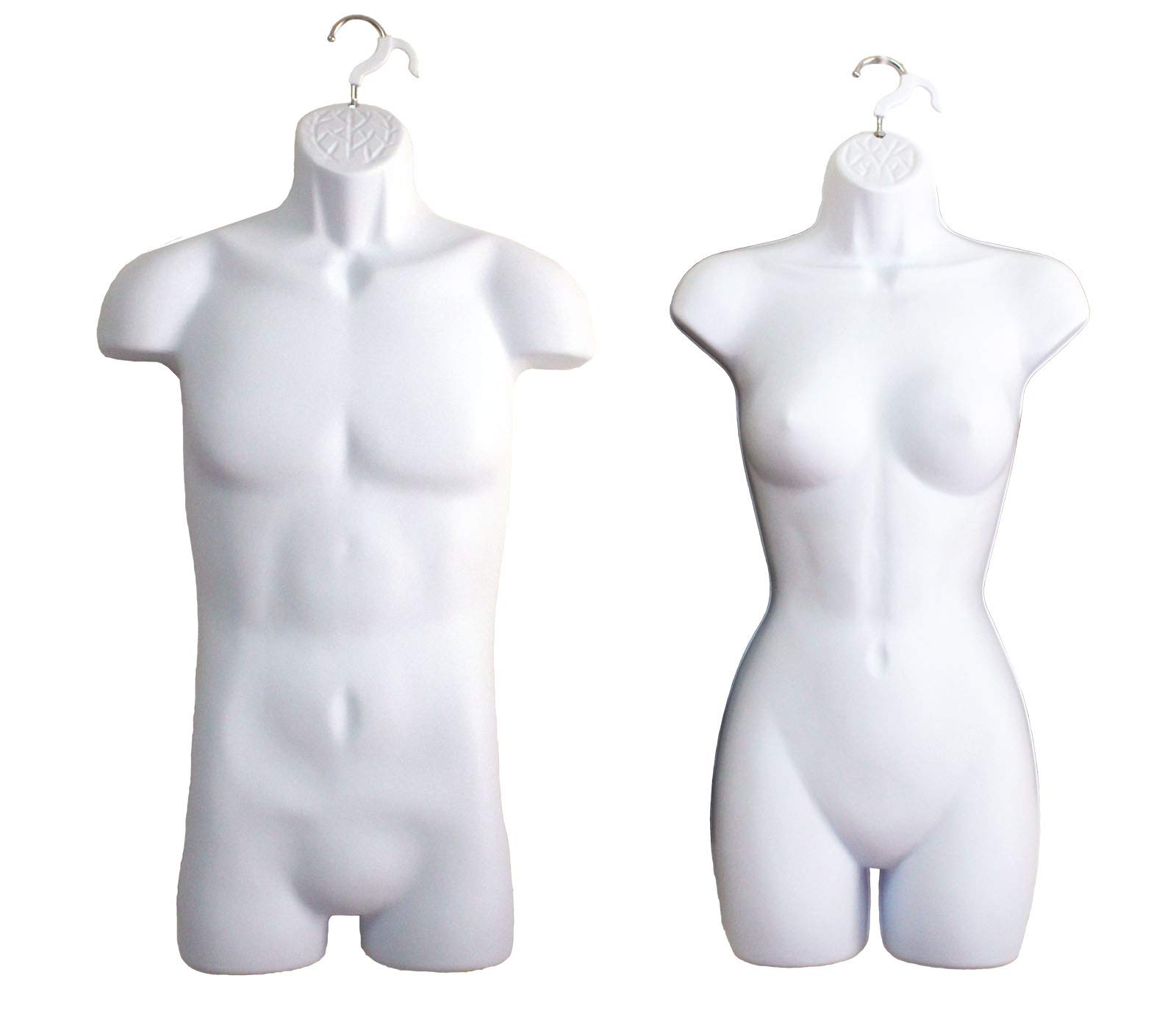 Female & Male Dress Mannequin Set - Adjustable White Display Forms (2-Pack) for Clothing Boutique, Retail Store, and Fashion Photography