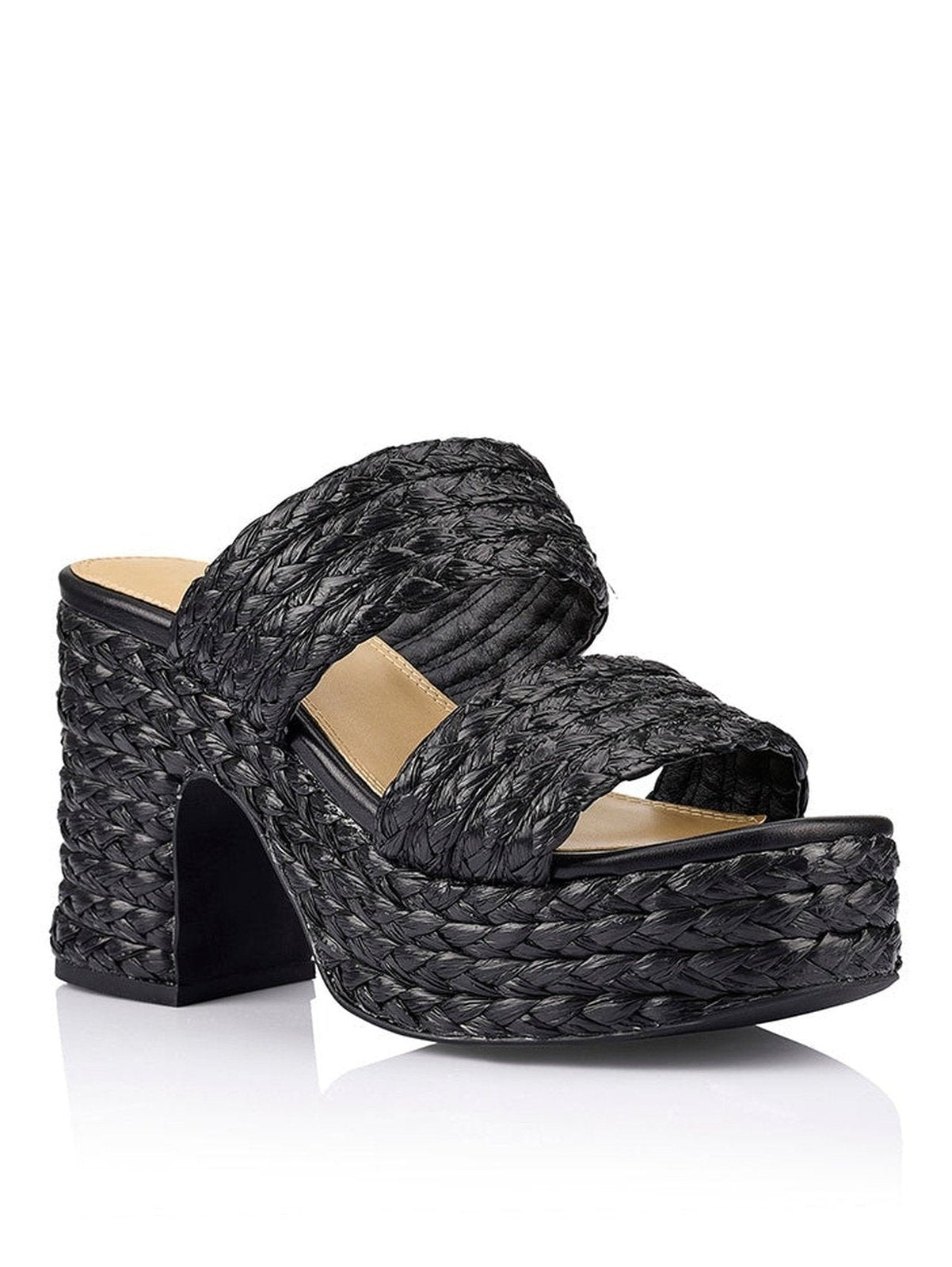 Mingus Black Raffia Platform Mules - Comfortable Women's Summer Slides for Beach, Pool & Casual Outings
